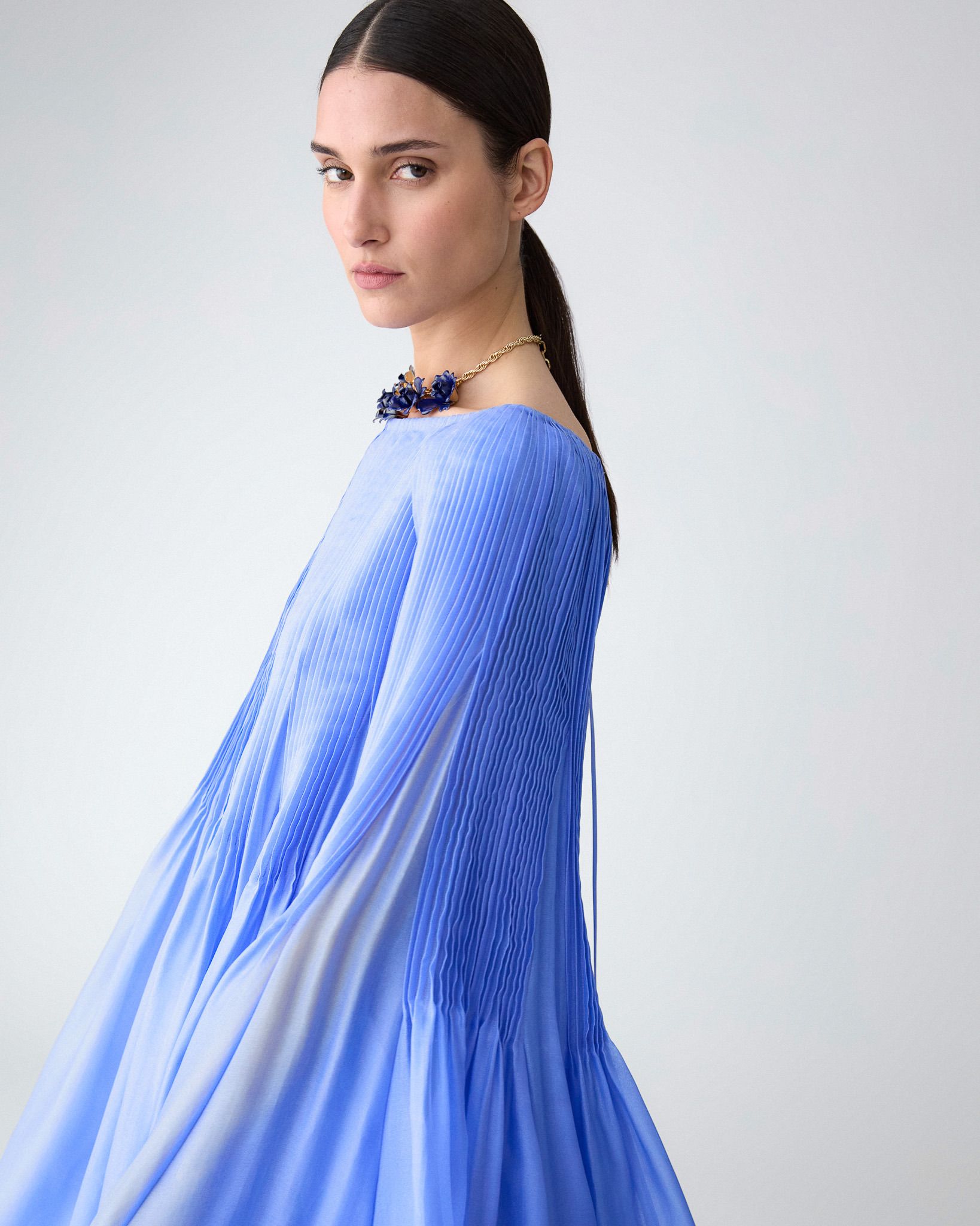 Pintucked Organza Cape Gown - 4