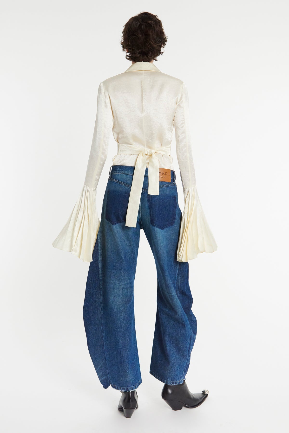 SATIN SHIRT WITH PLEATED BELL SLEEVES IVORY - 2