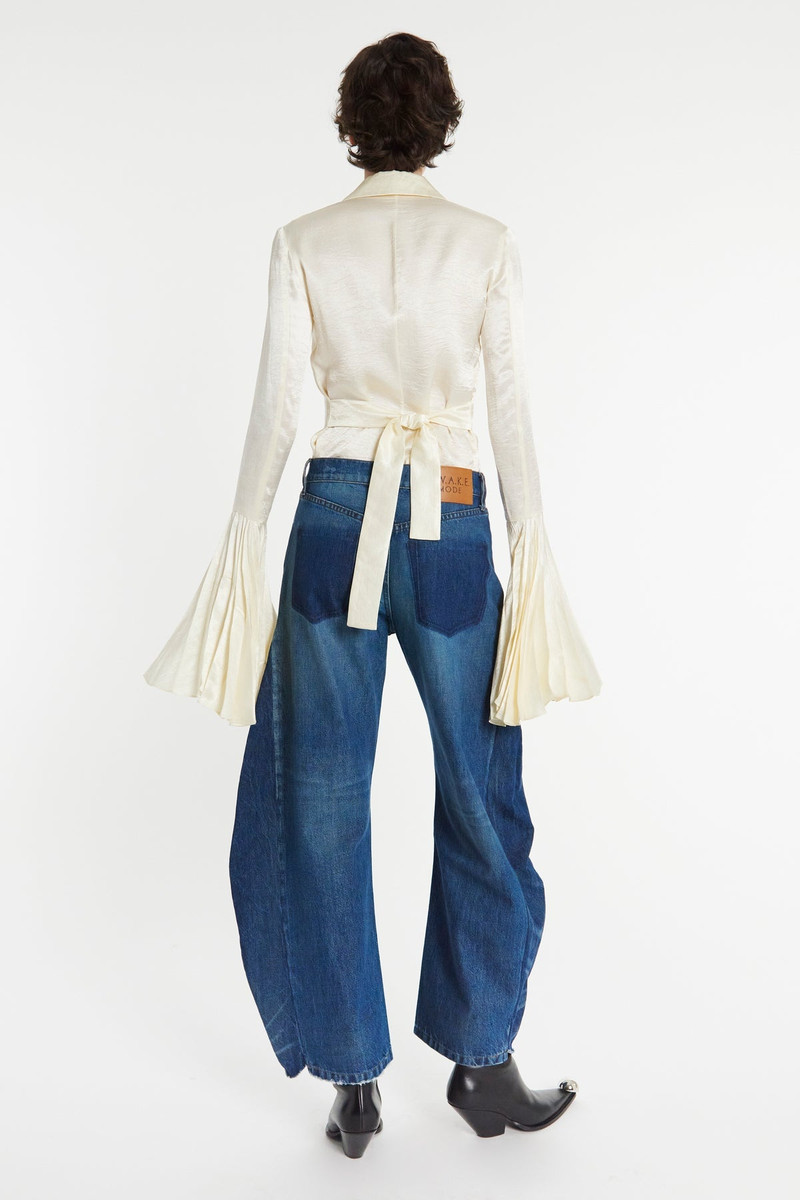 SATIN SHIRT WITH PLEATED BELL SLEEVES IVORY 2