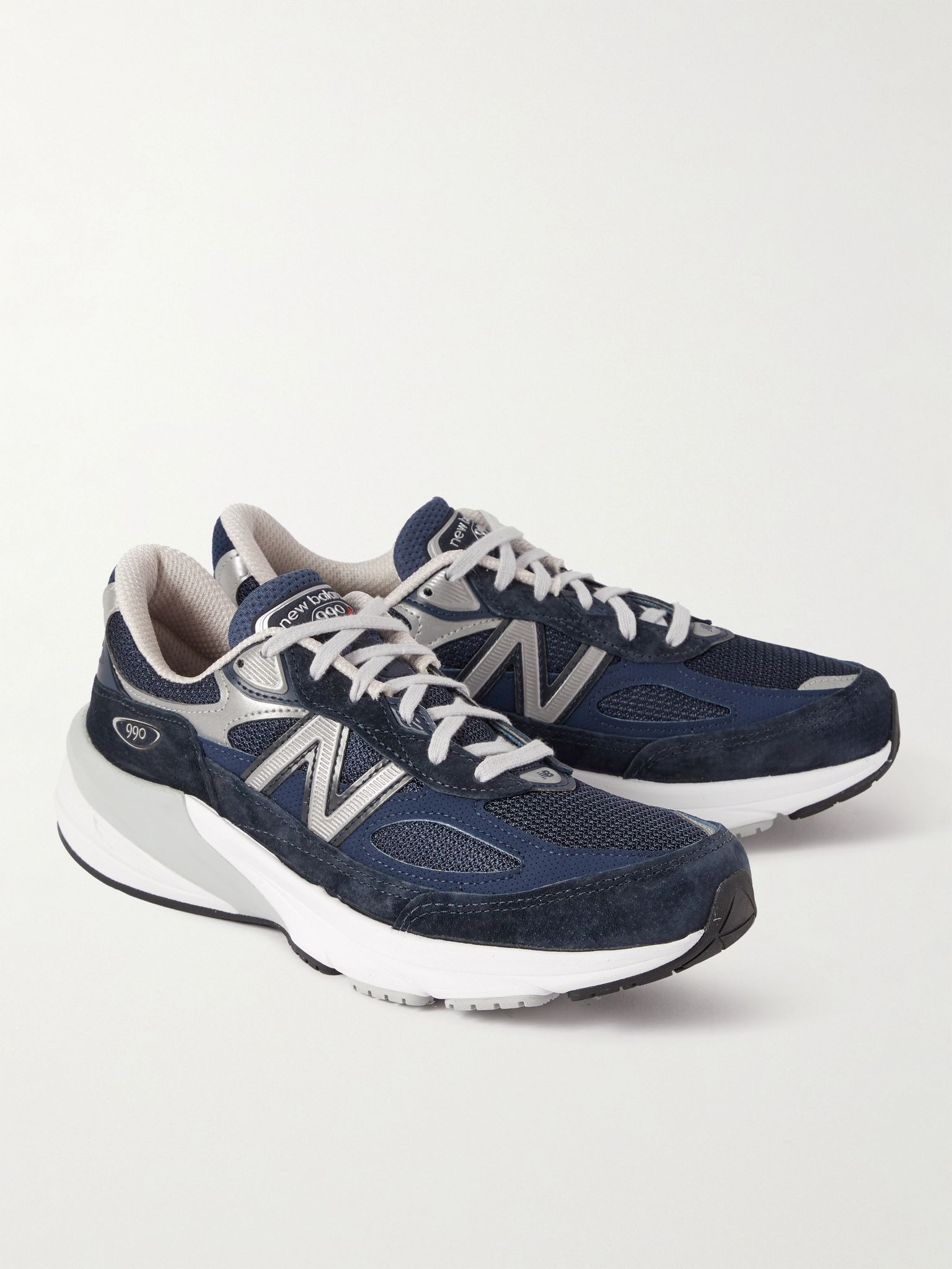 990v6 Leather-Trimmed Suede and Mesh Sneakers Navy - 4