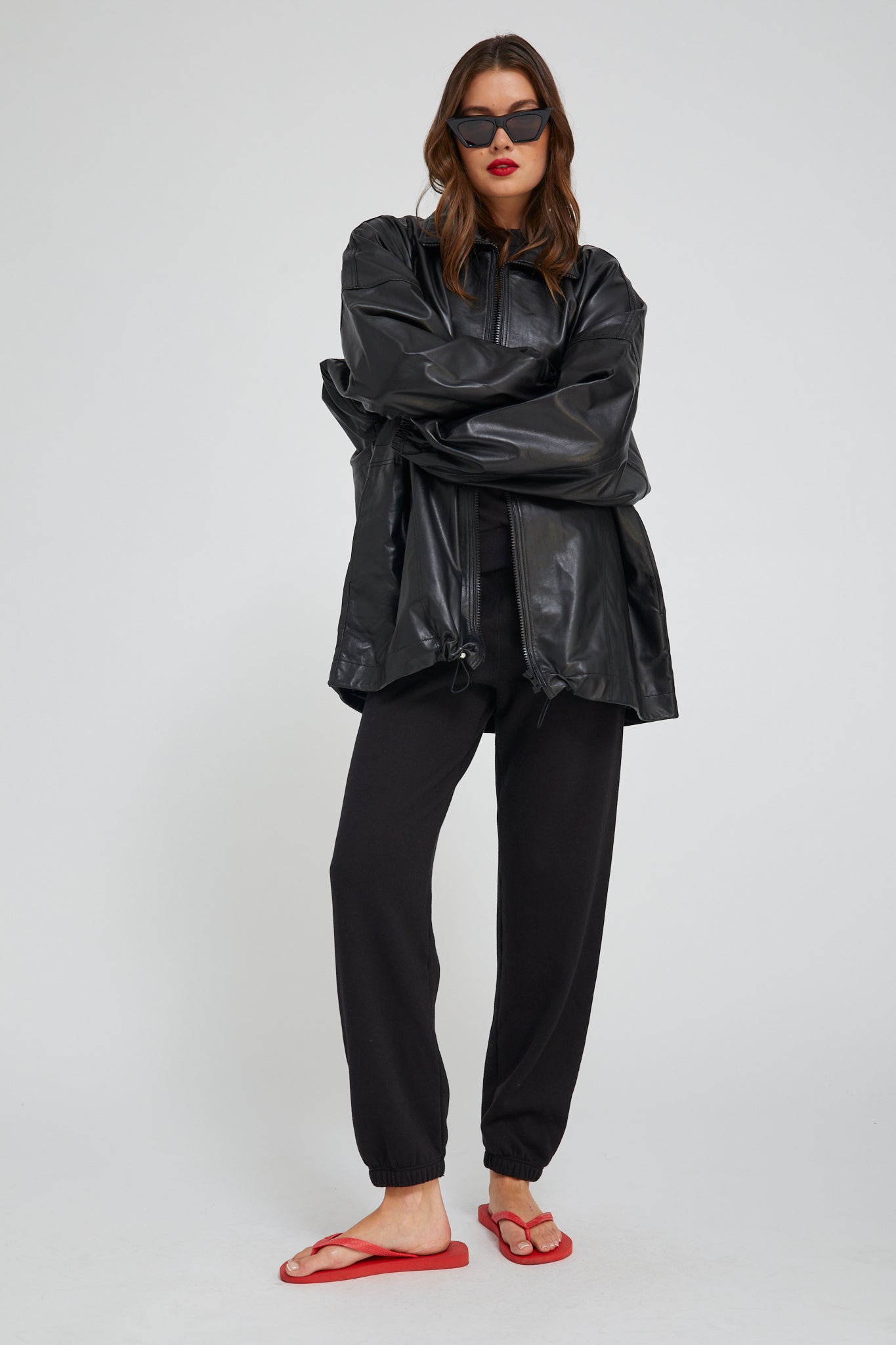 BLACK LEATHER ANORAK JACKET - 3