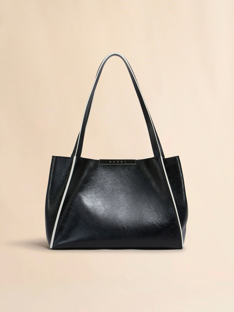 BLACK LEATHER CRESTA E/W SMALL TOTE BAG 1