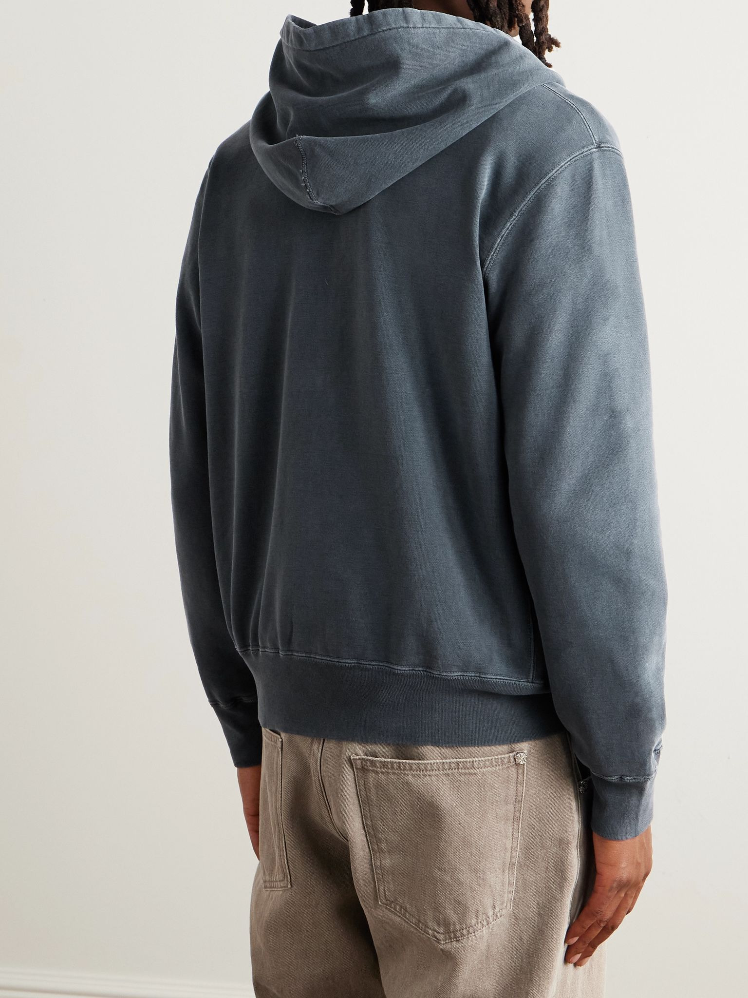 Distressed Cotton-Jersey Zip-Up Hoodie Black - 4