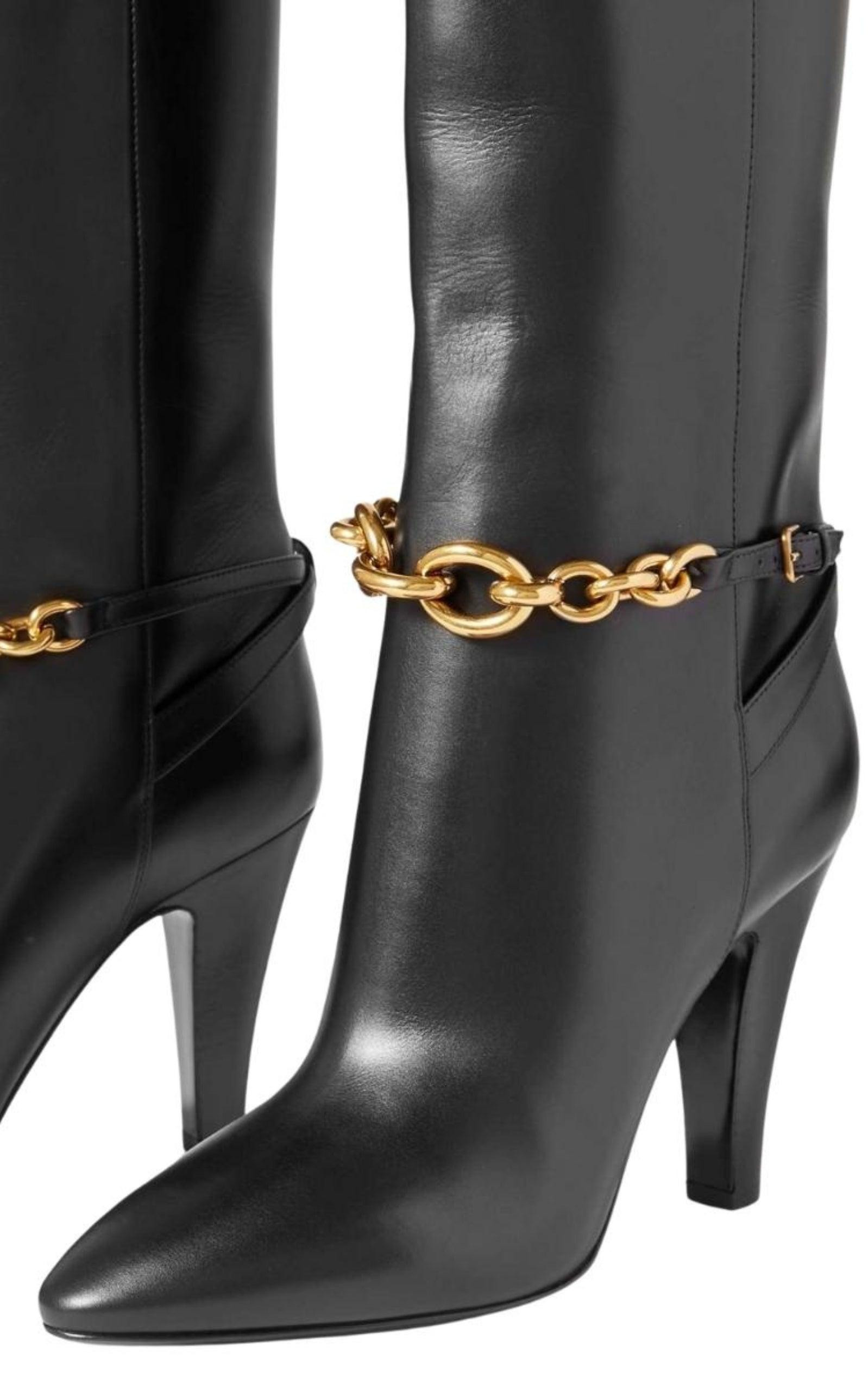 Le Maillon Chain-embellished Leather Knee Boots - 6