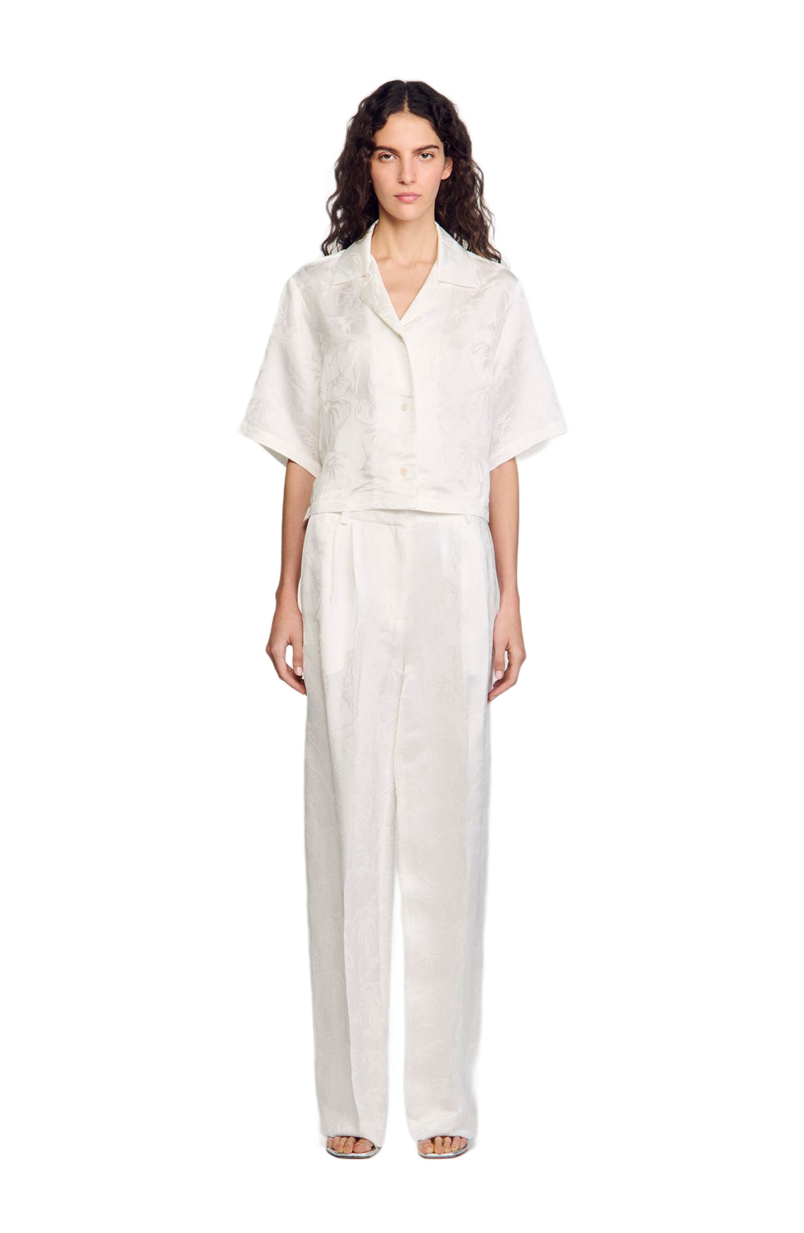 SANDRO Cropped shirt with jacquard flowers in White at Nordstrom - 3