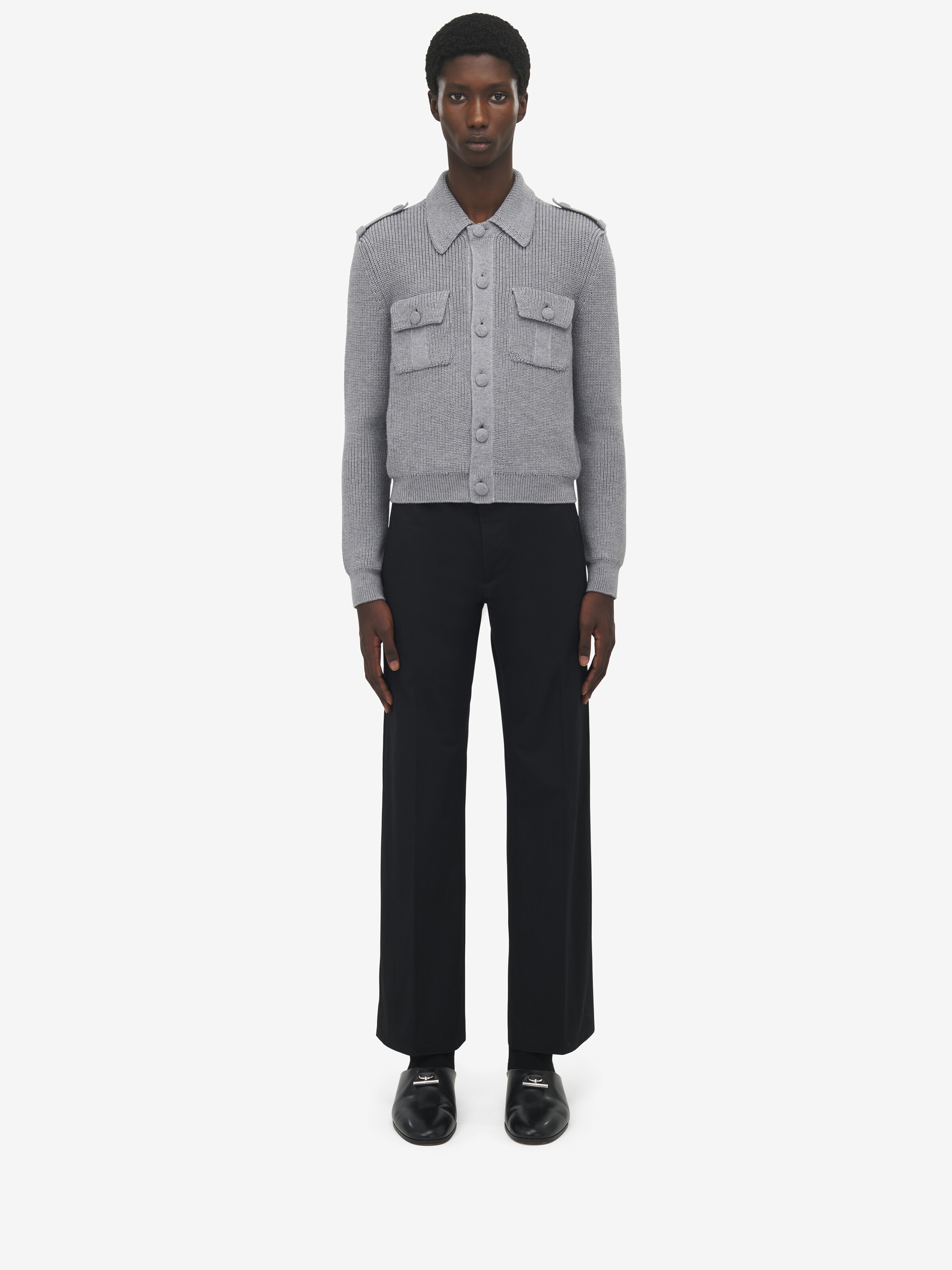 Half Cardigan Stitch Military Jacket - 3