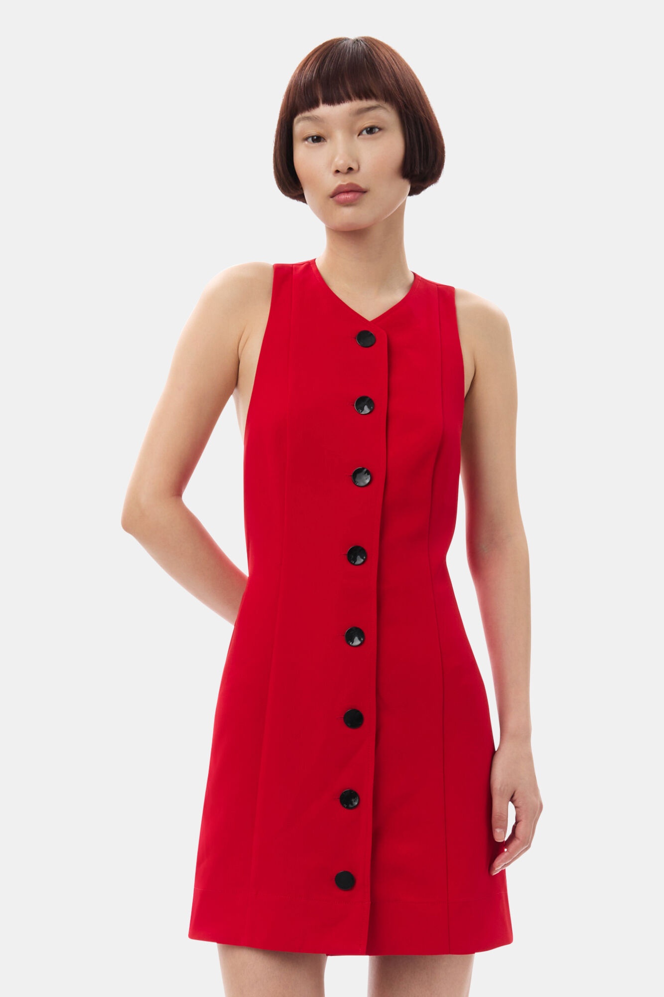 RED TWILL SUITING MINI DRESS - 3