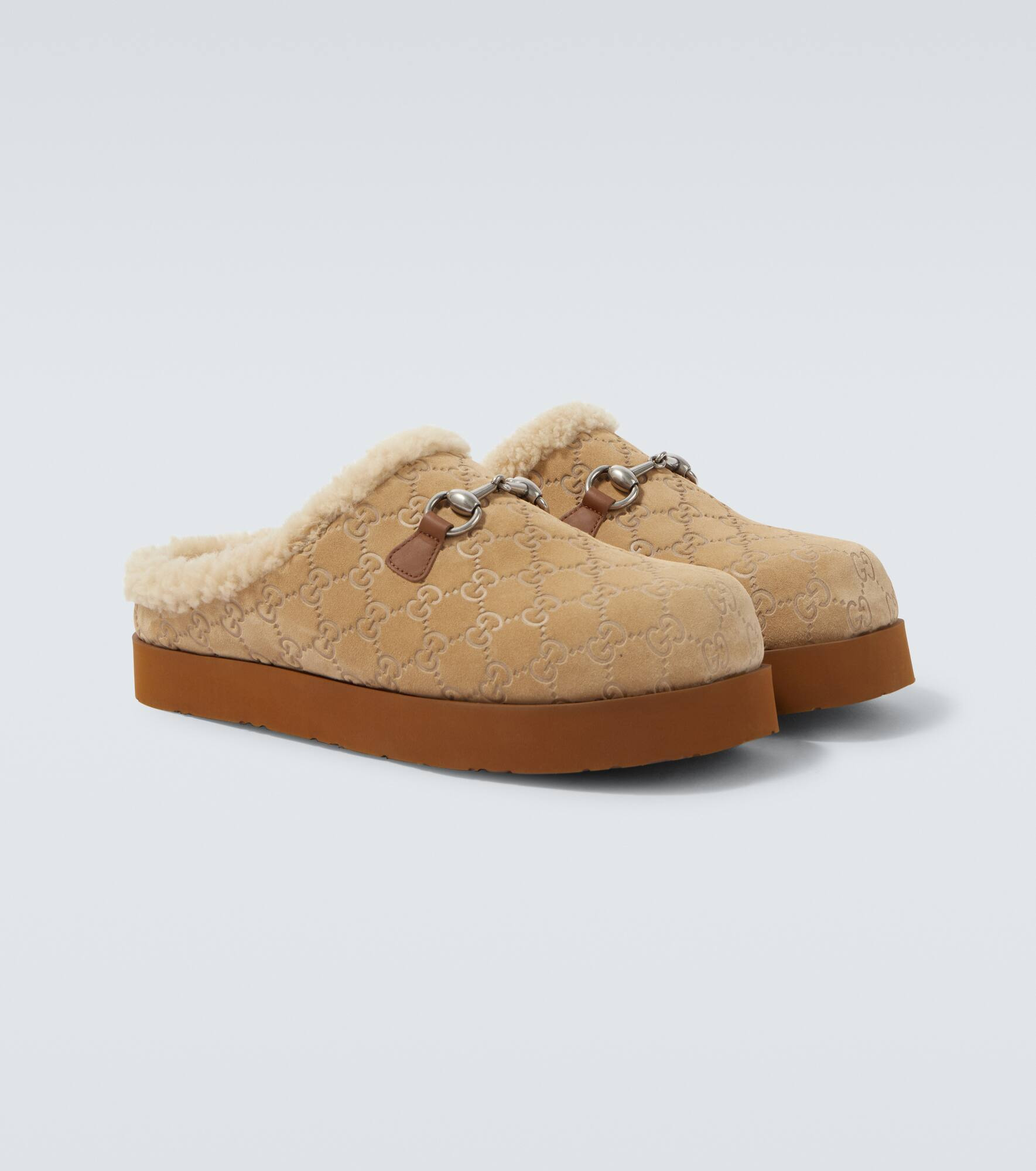 GG shearling-trimmed suede mules - 5