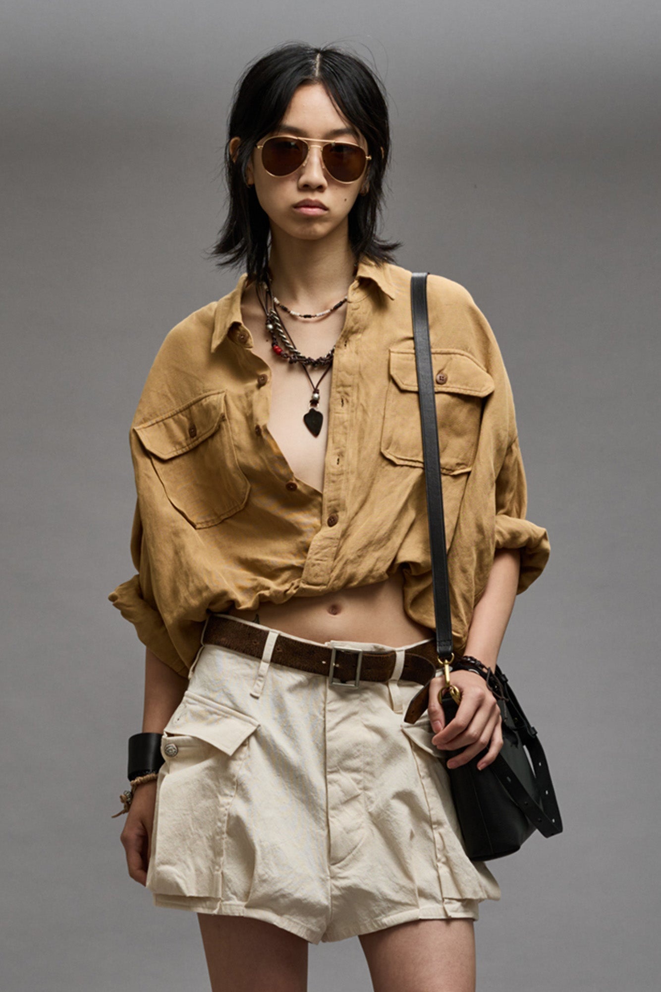 CROSSOVER UTILITY BUBBLE SHIRT - KHAKI - 2