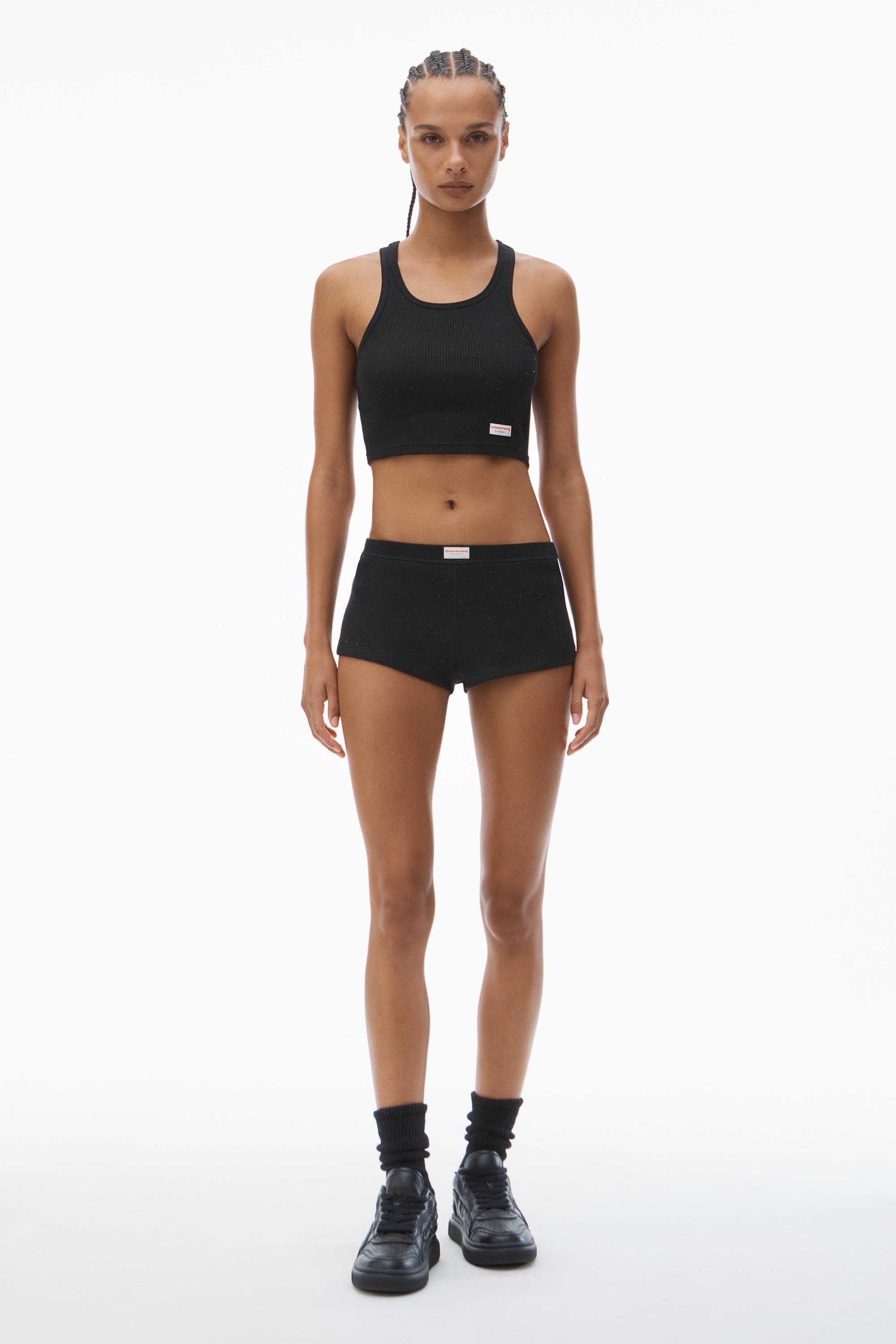 Crystal Hotfix Cropped Racer tank Tee - 5