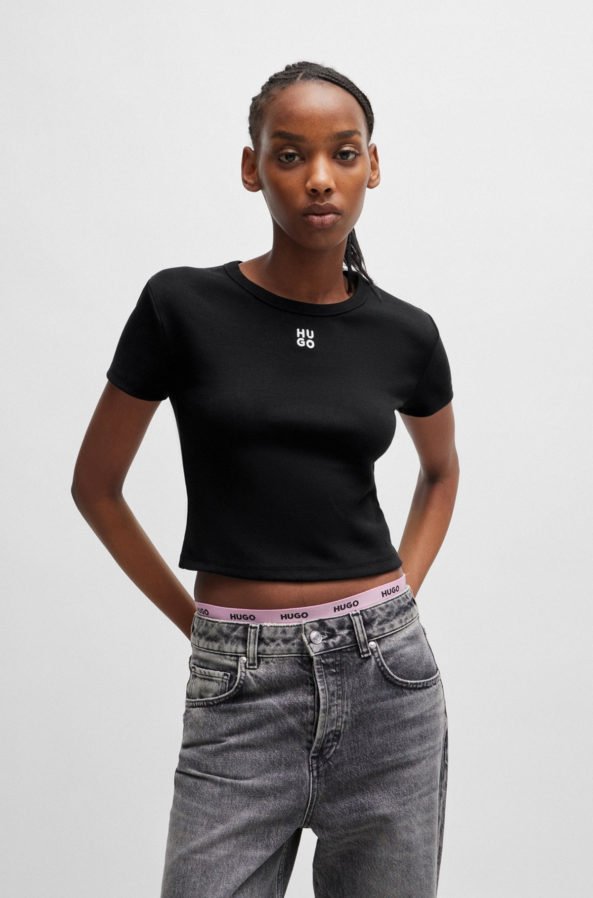 CROPPED SLIM-FIT T-SHIRT WITH STACKED LOGO - 2