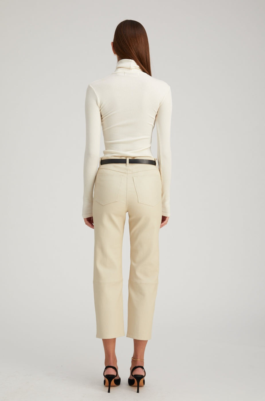 OFF WHITE LEATHER 5 POCKET STRAIGHT LEG PANTS - 5