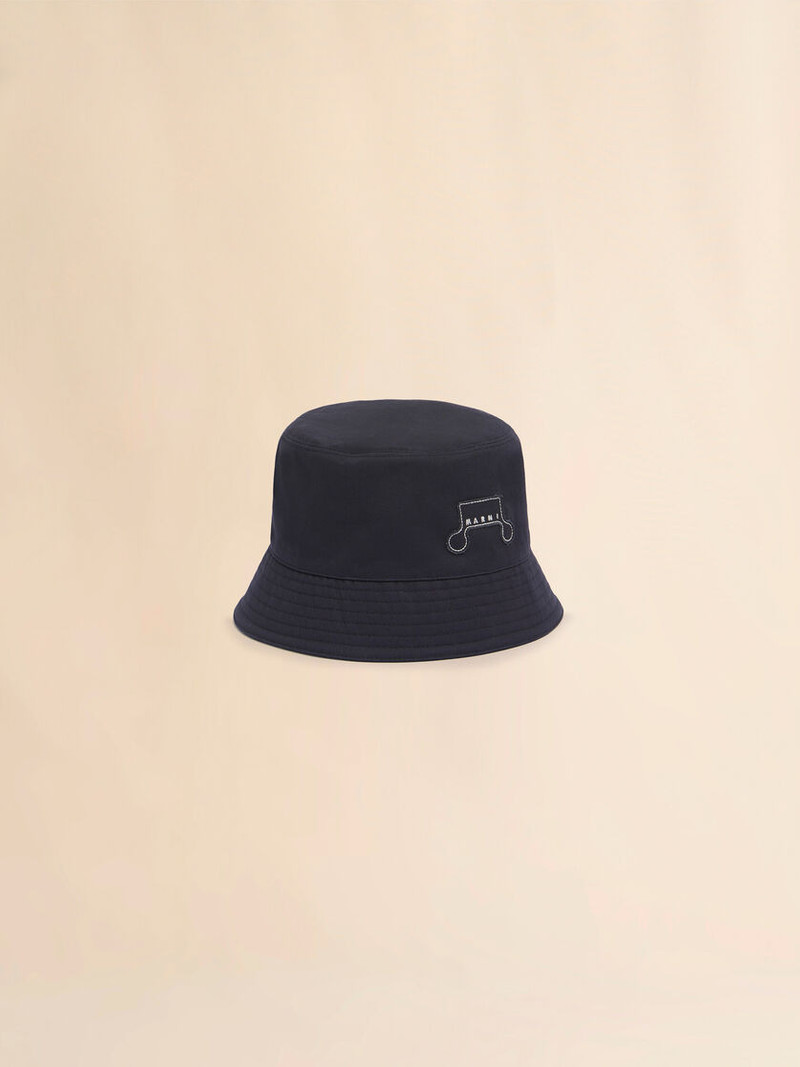 DEEP BLUE ORGANIC GABARDINE BUCKET HAT WITH TRUNKAROO PATCH 1