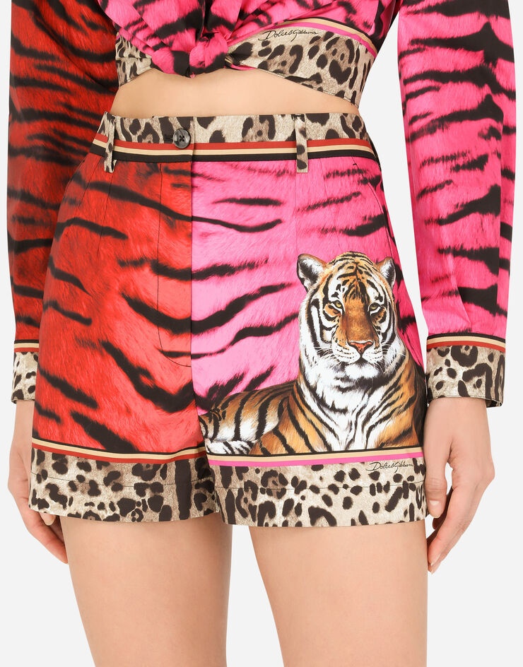 Tiger-print poplin shorts - 4