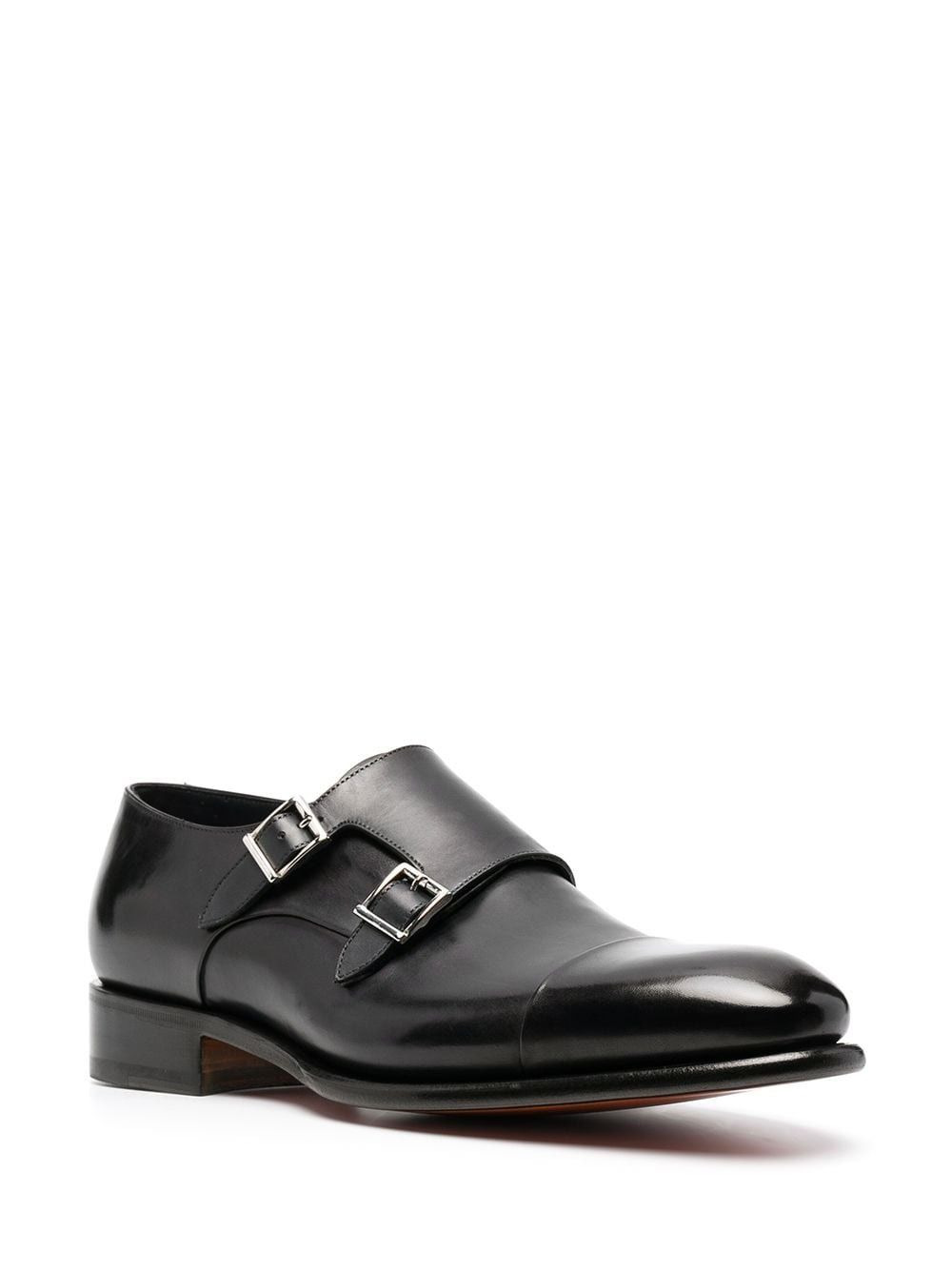 double-buckle leather monk shoes - 2