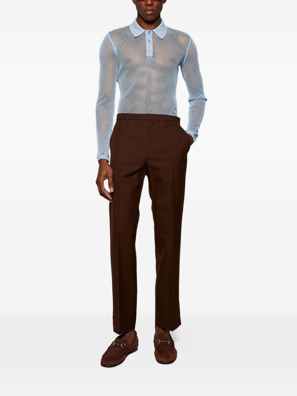 long-sleeve mesh polo shirt - 2