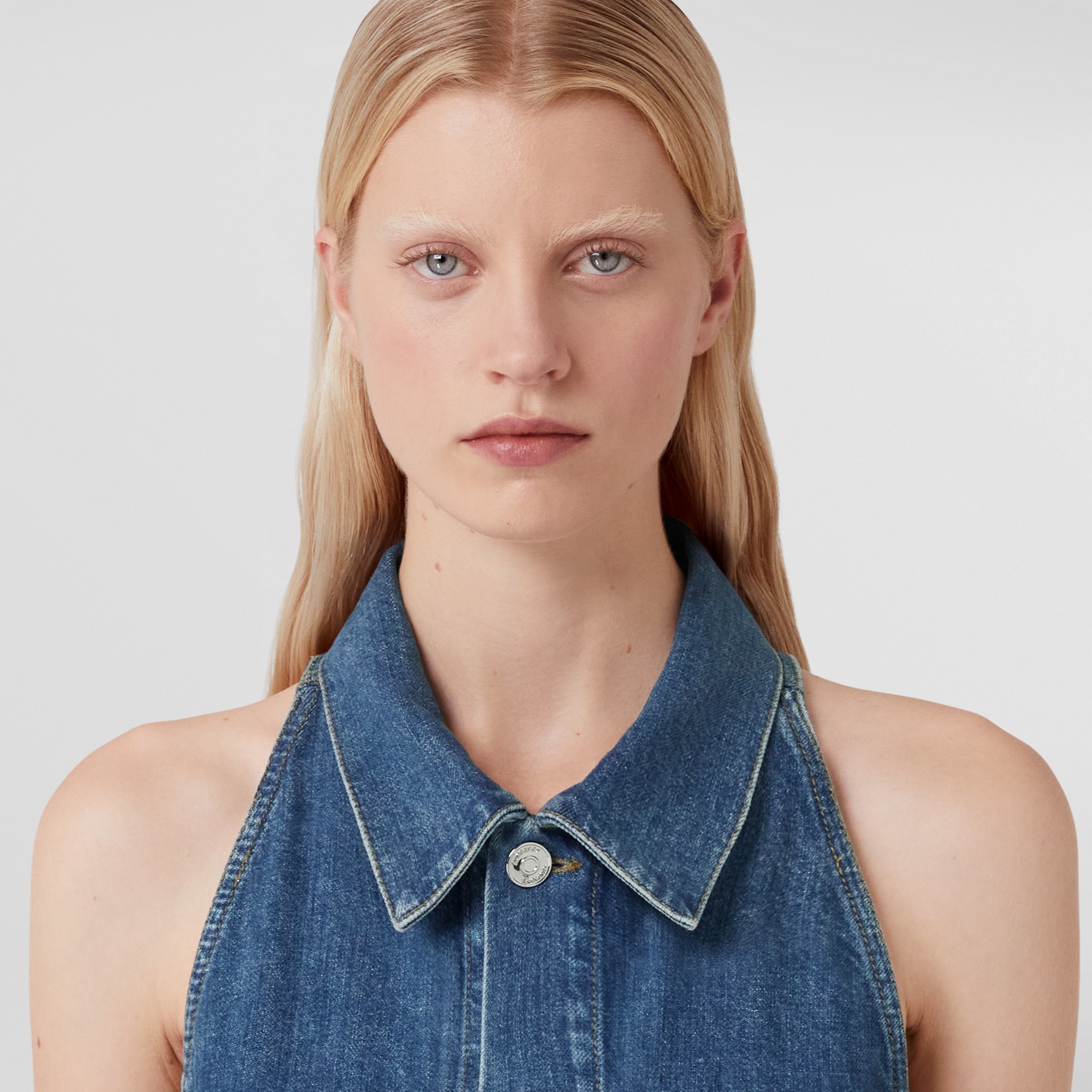 Sleeveless Stonewashed Denim Jacket - 2