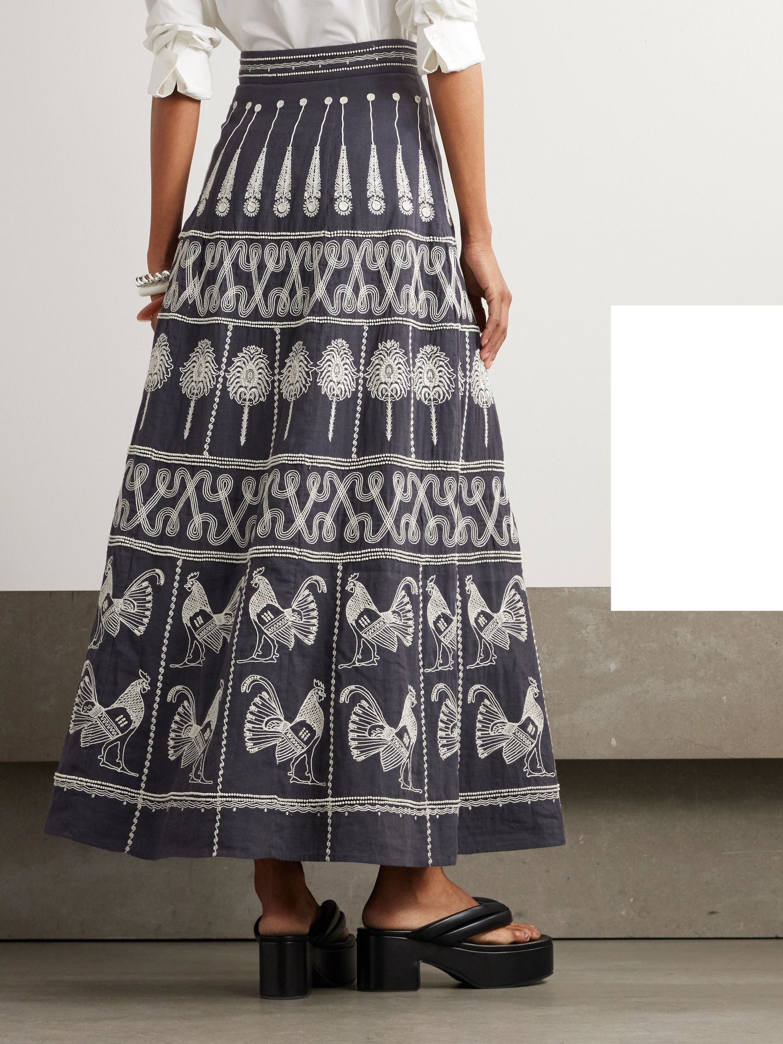 Camille embellished embroidered cotton-blend maxi skirt Blue - 3