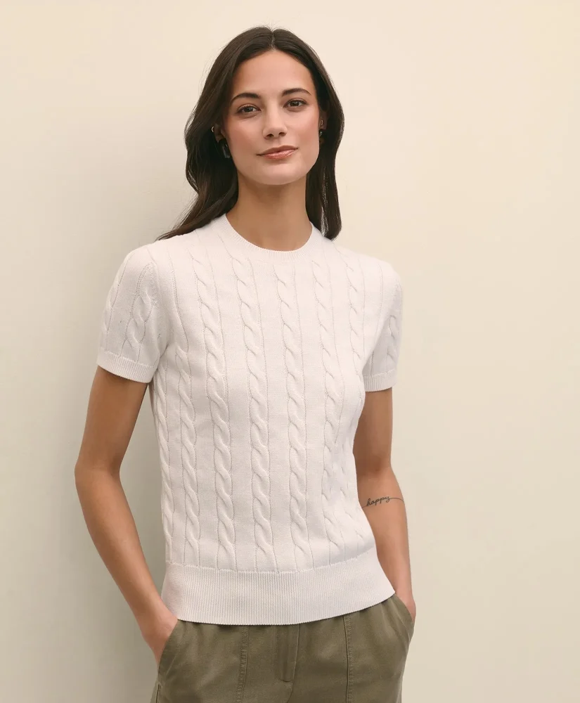 Supima® Cotton Cable Short-Sleeve Sweater Shell - 1