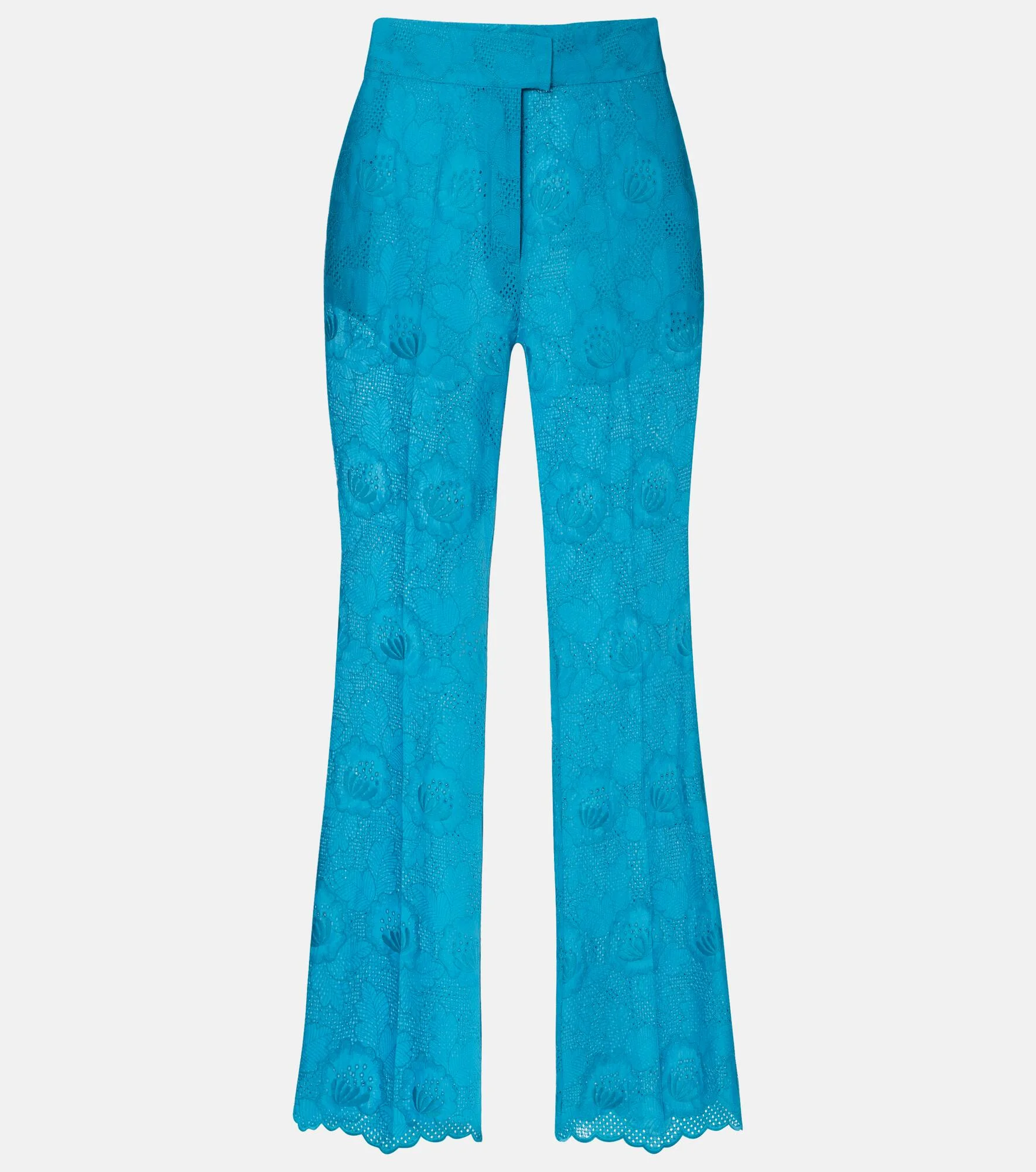 Broderie anglaise scalloped cotton straight pants - 1