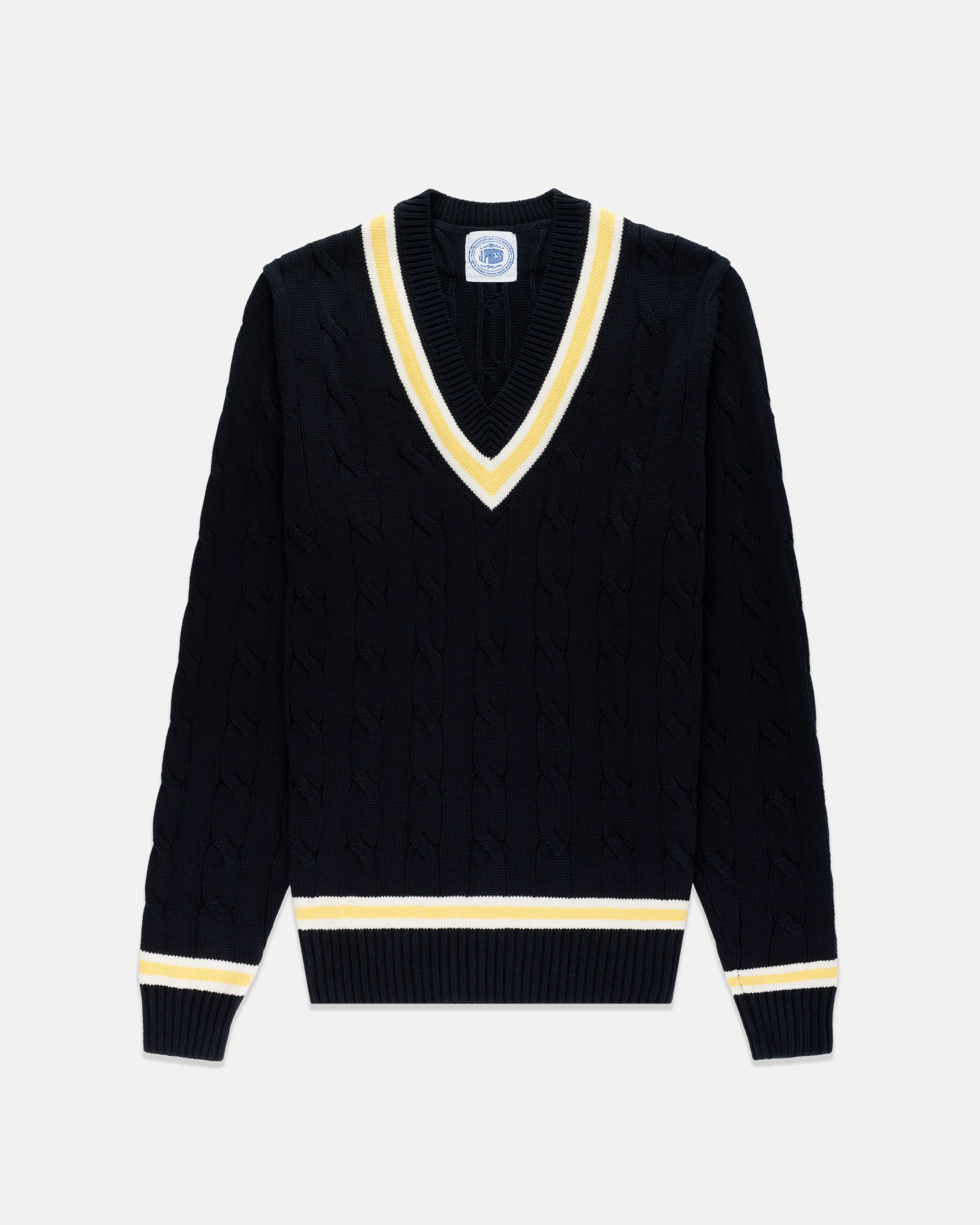NAVY & ECRU COTTON CRICKET SWEATER - 1