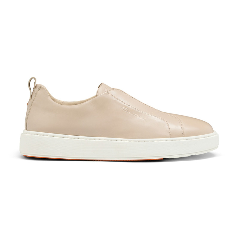 Men's beige leather slip-on sneaker 1