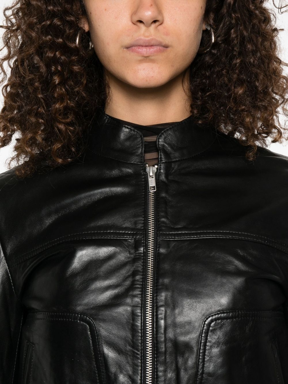 zip-front leather jacket - 5