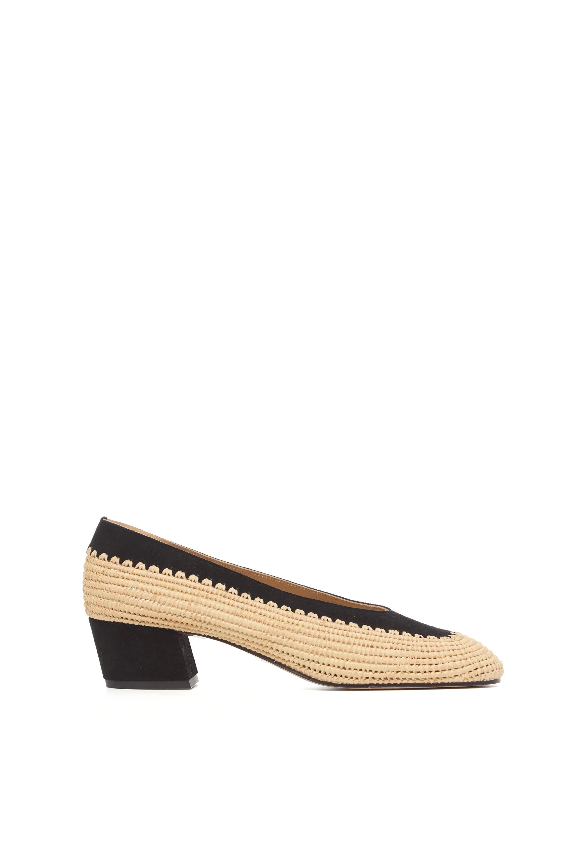 Strength Pump in Black Suede & Natural Raffia - 1