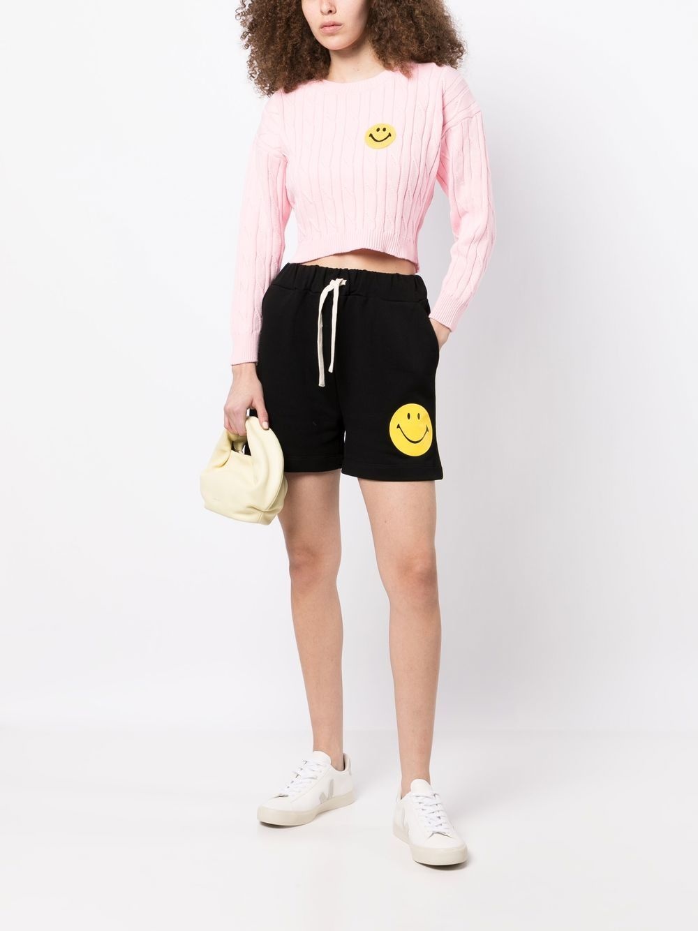 smiley-face print cotton shorts - 2