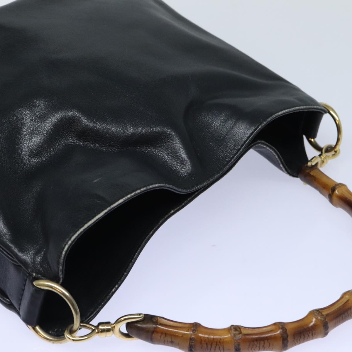 GUCCI Bamboo Hand Bag Leather Black Gold 001 1705 001 1705 - 6