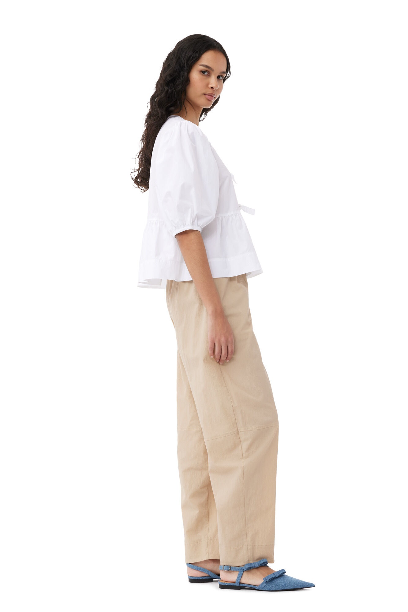 BEIGE ELASTICATED CURVE TROUSERS - 4