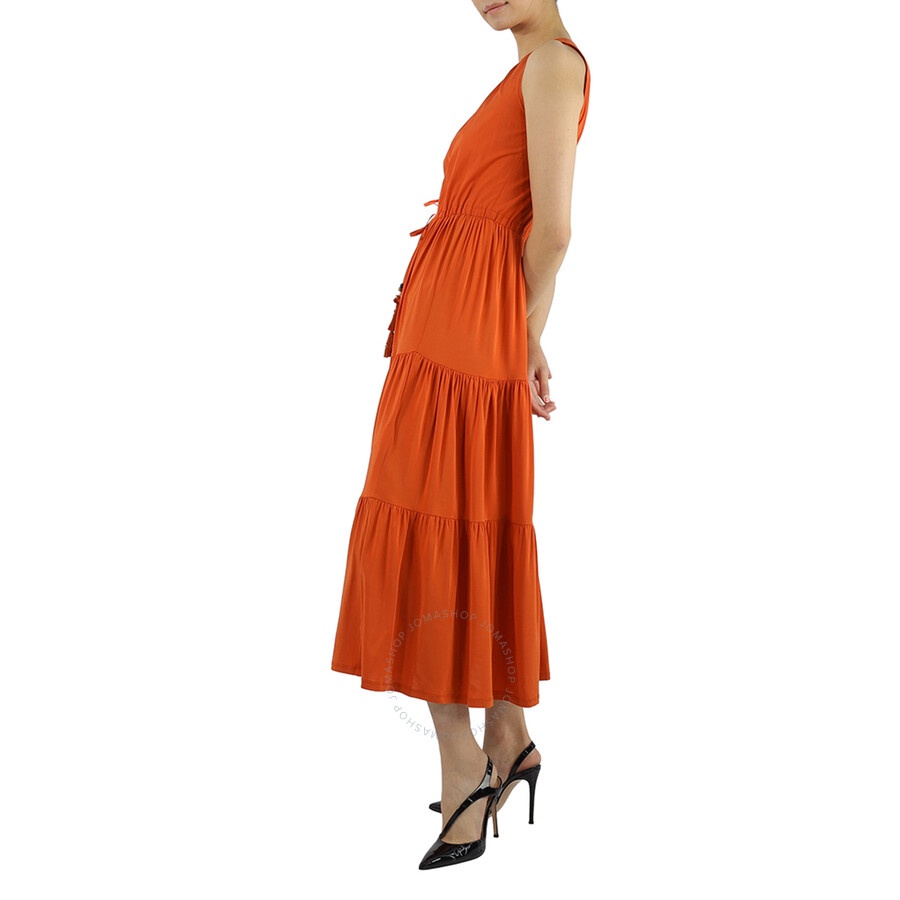 Max Mara Ladies Orange Kren Jersey Tiered Sleeveless Midi Dress - 5