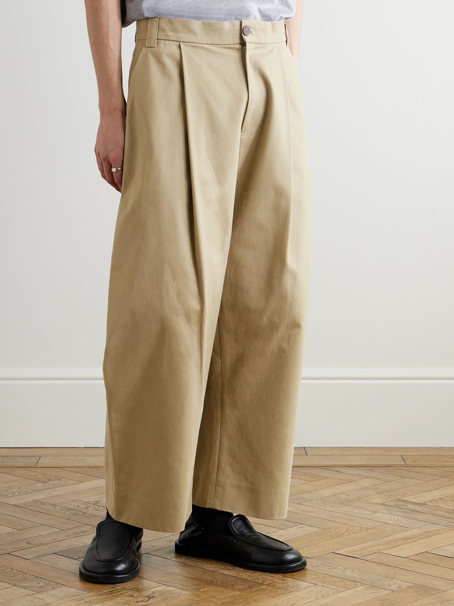 Sorte Wide-Leg Pleated Cotton-Twill Trousers Beige - 3