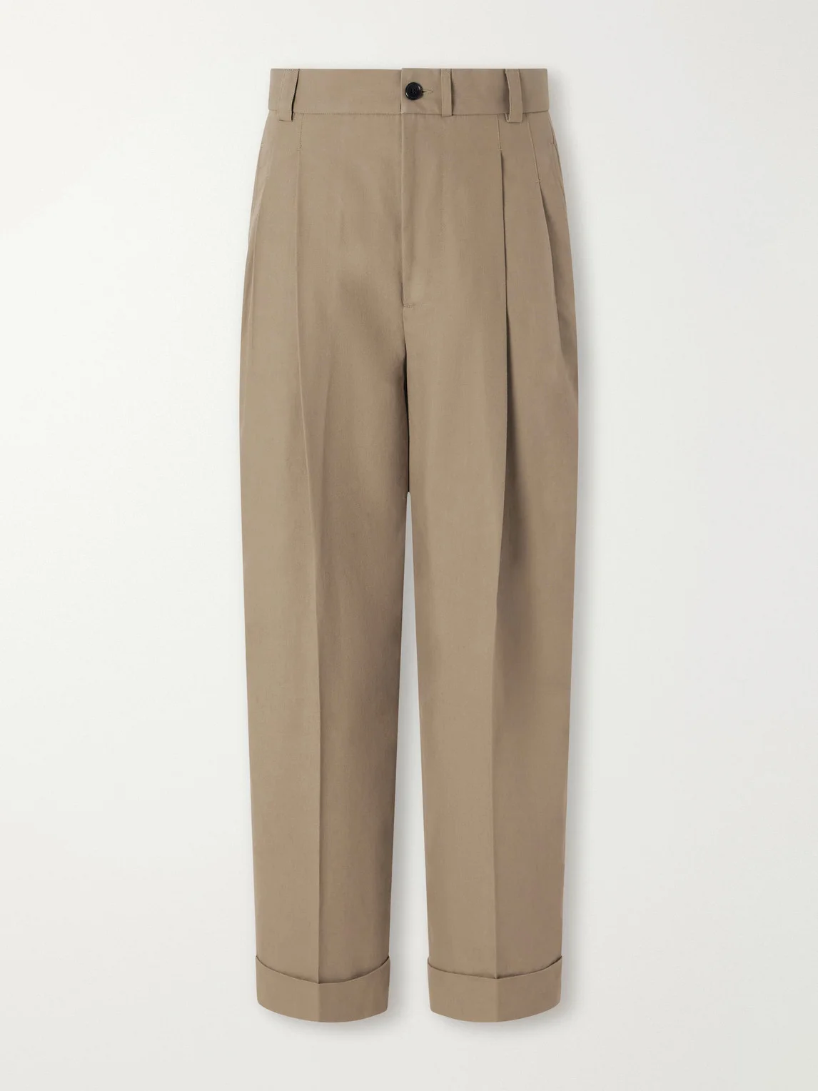 Straight-Leg Pleated Cotton-Drill Trousers - 1