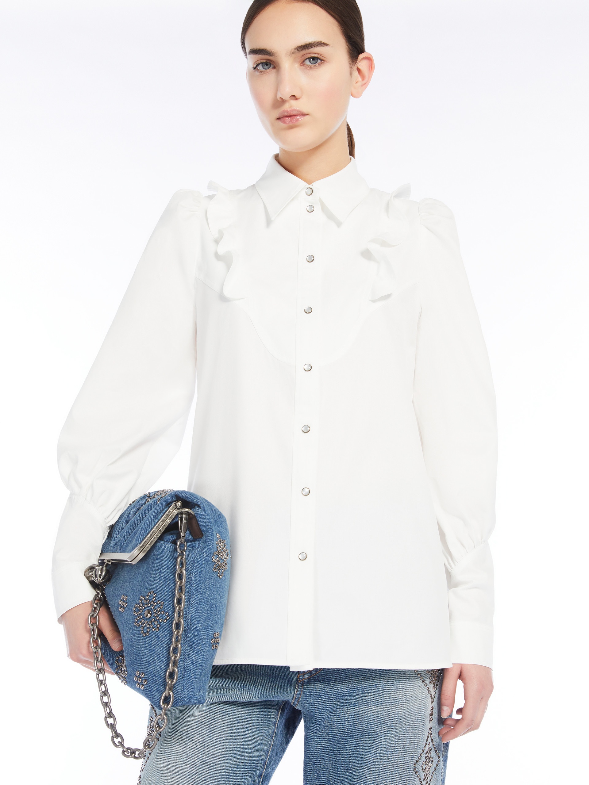 PANCIA Ruched cotton twill shirt - 5
