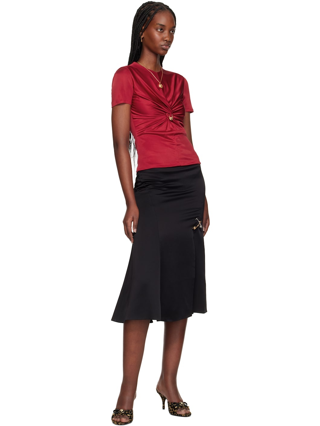 Red Safety Pin Gathered Top - 4
