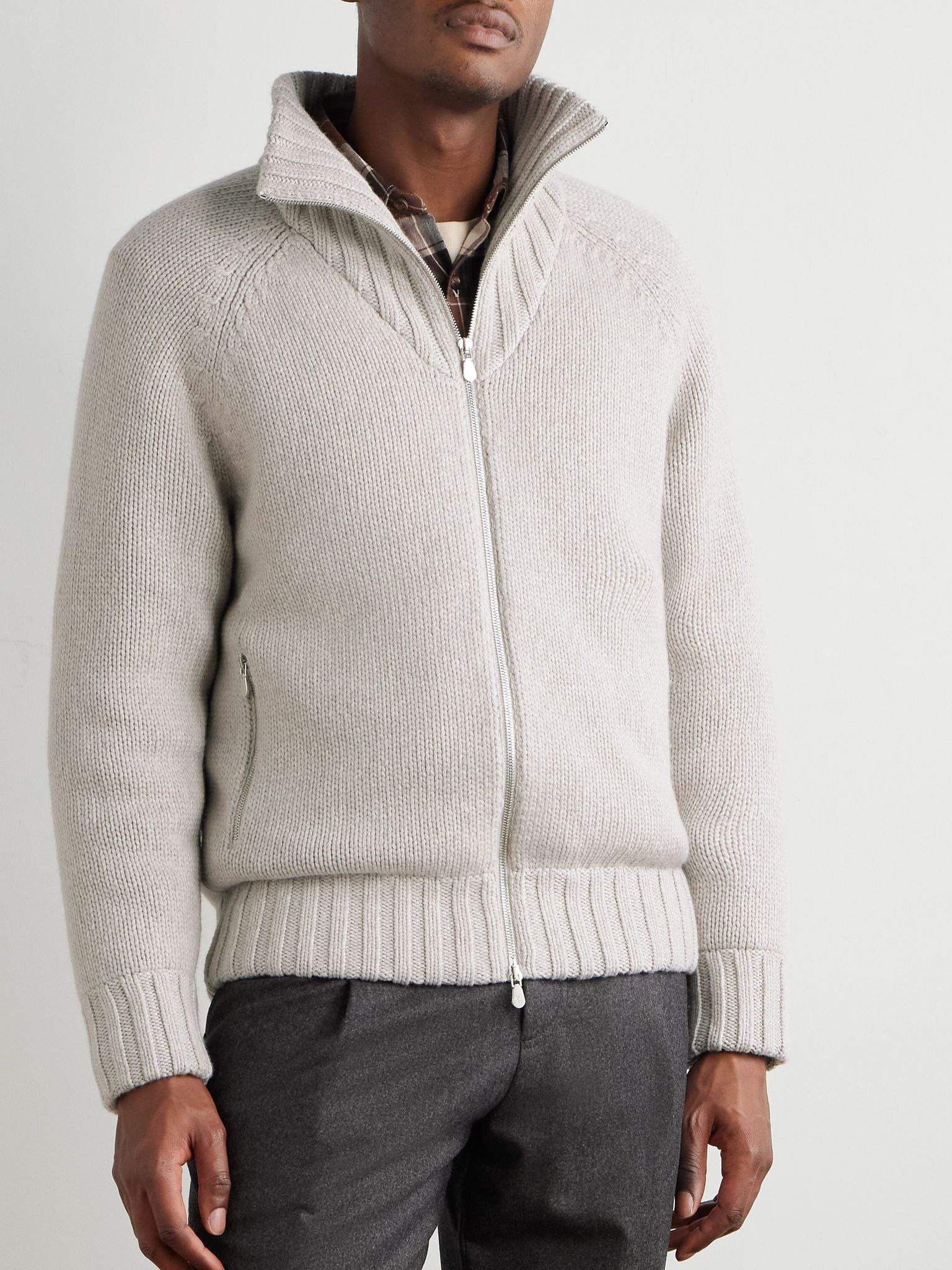 Cashmere Zip-Up Cardigan Light gray - 3