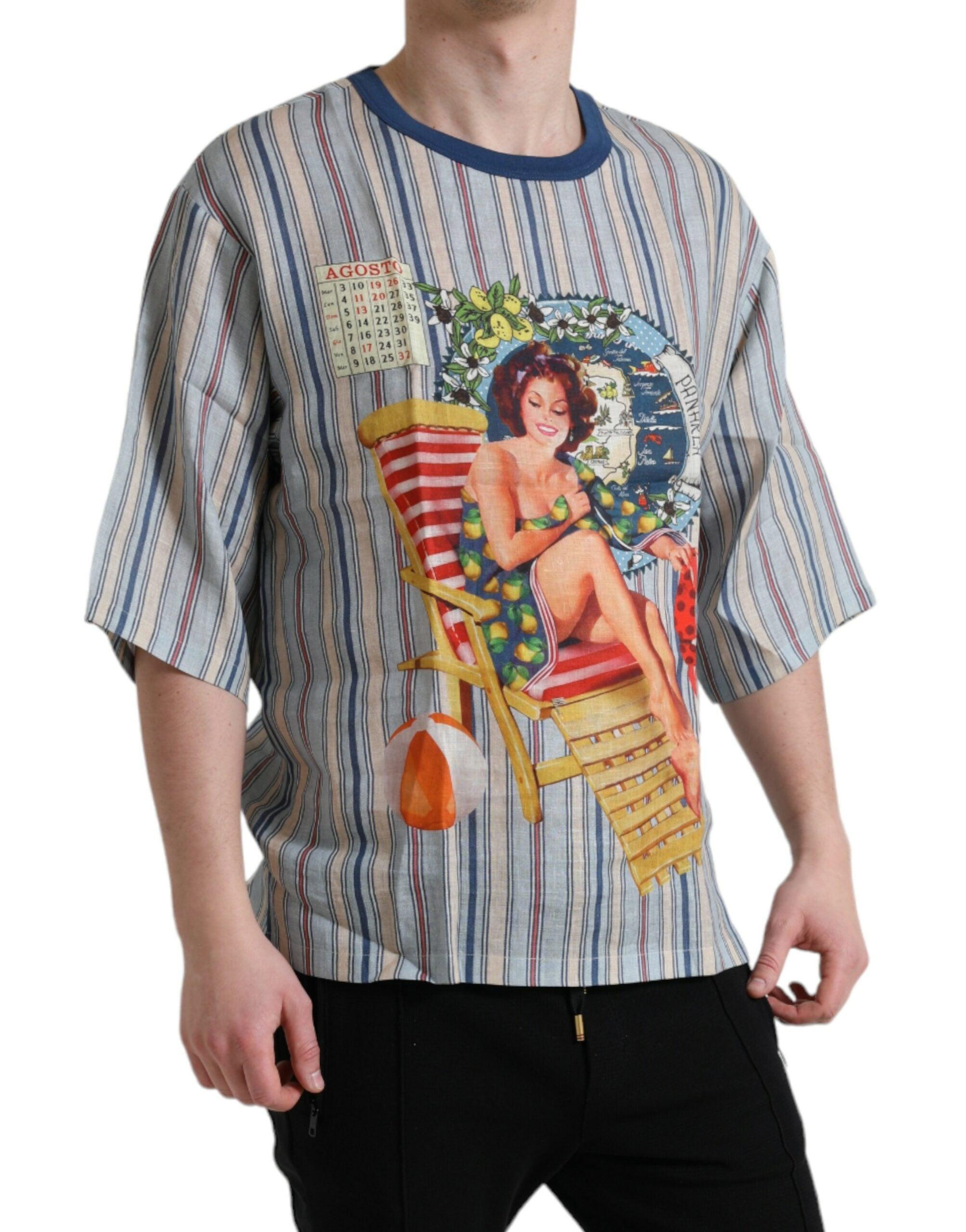 Dolce & Gabbana Multicolor Agosto Print Linen T-shirt - 1