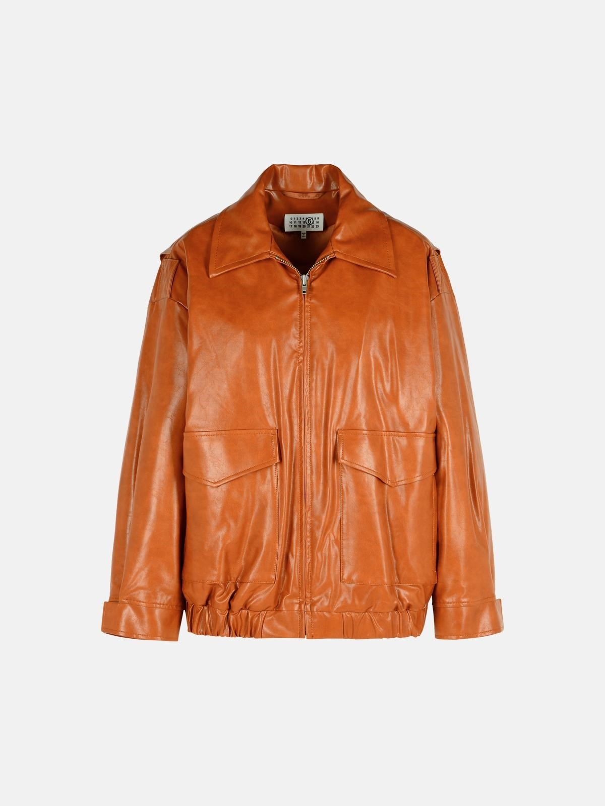ORANGE FAUX LEATHER JACKET - 1