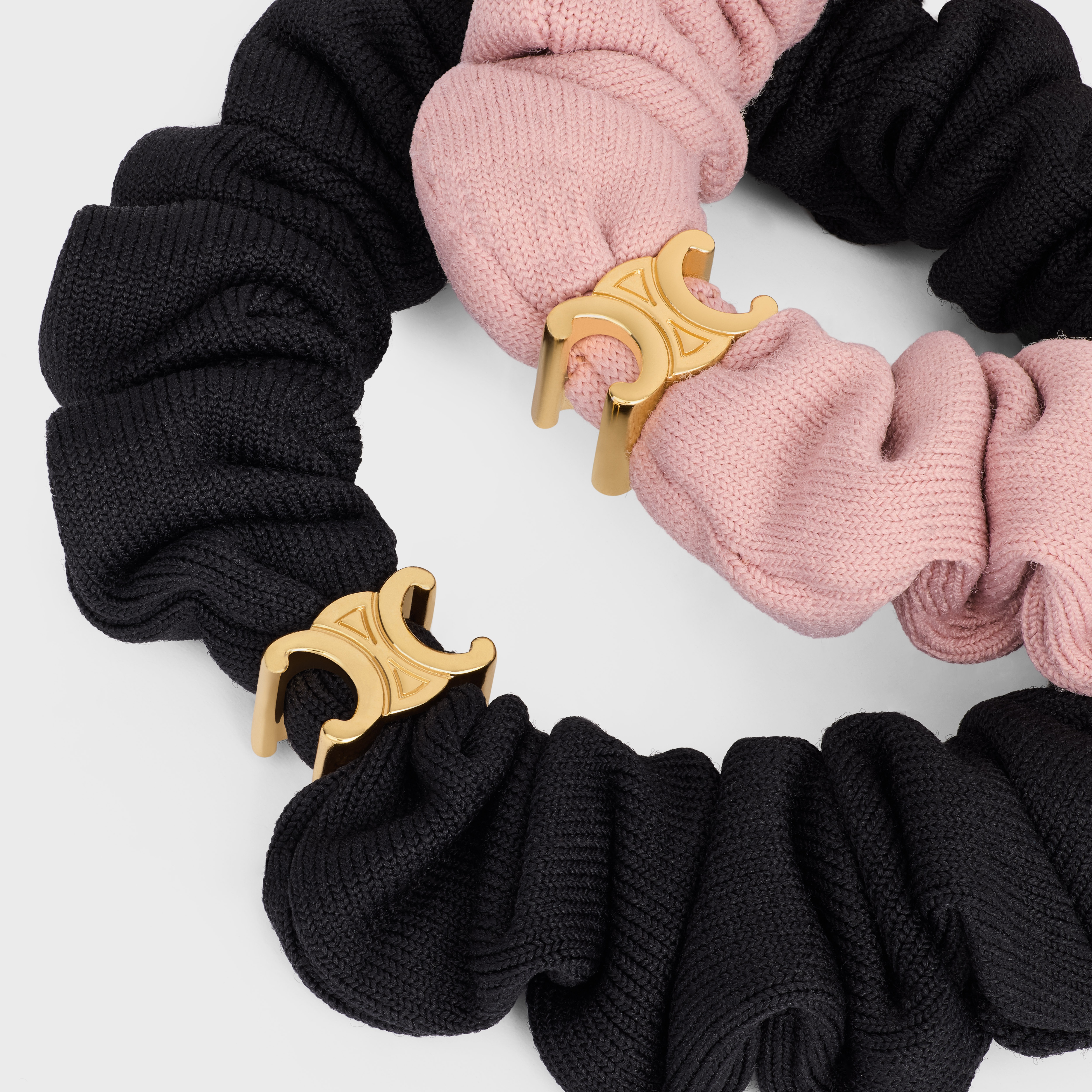 Celine Set of 2 Small Scrunchies in Polyamide, Elastane and Brass with Gold Finish - 4