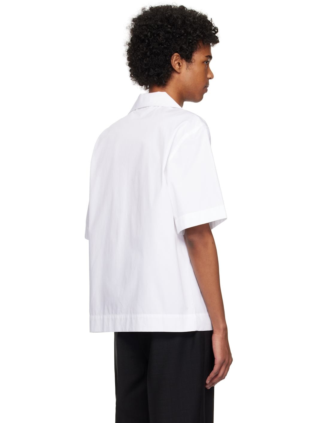 White Oversized Camp Collar Short Sleeve Shirt - 3