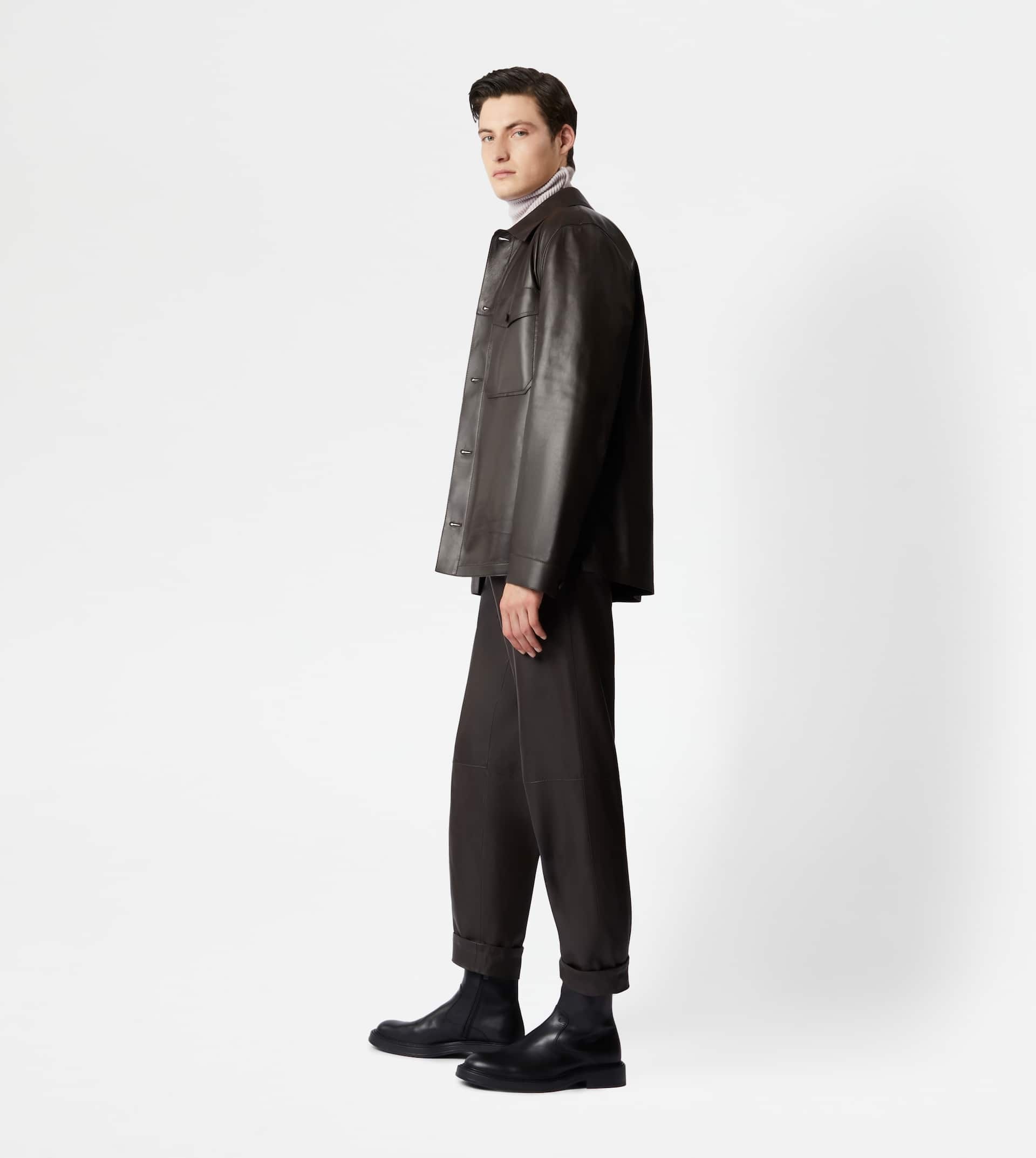OVER SHIRT IN NAPPA LEATHER - BROWN - 4