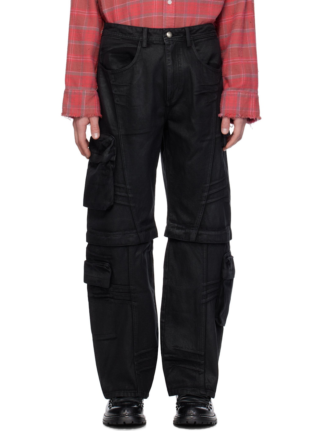 Black Coated Wide-Leg Jeans - 1