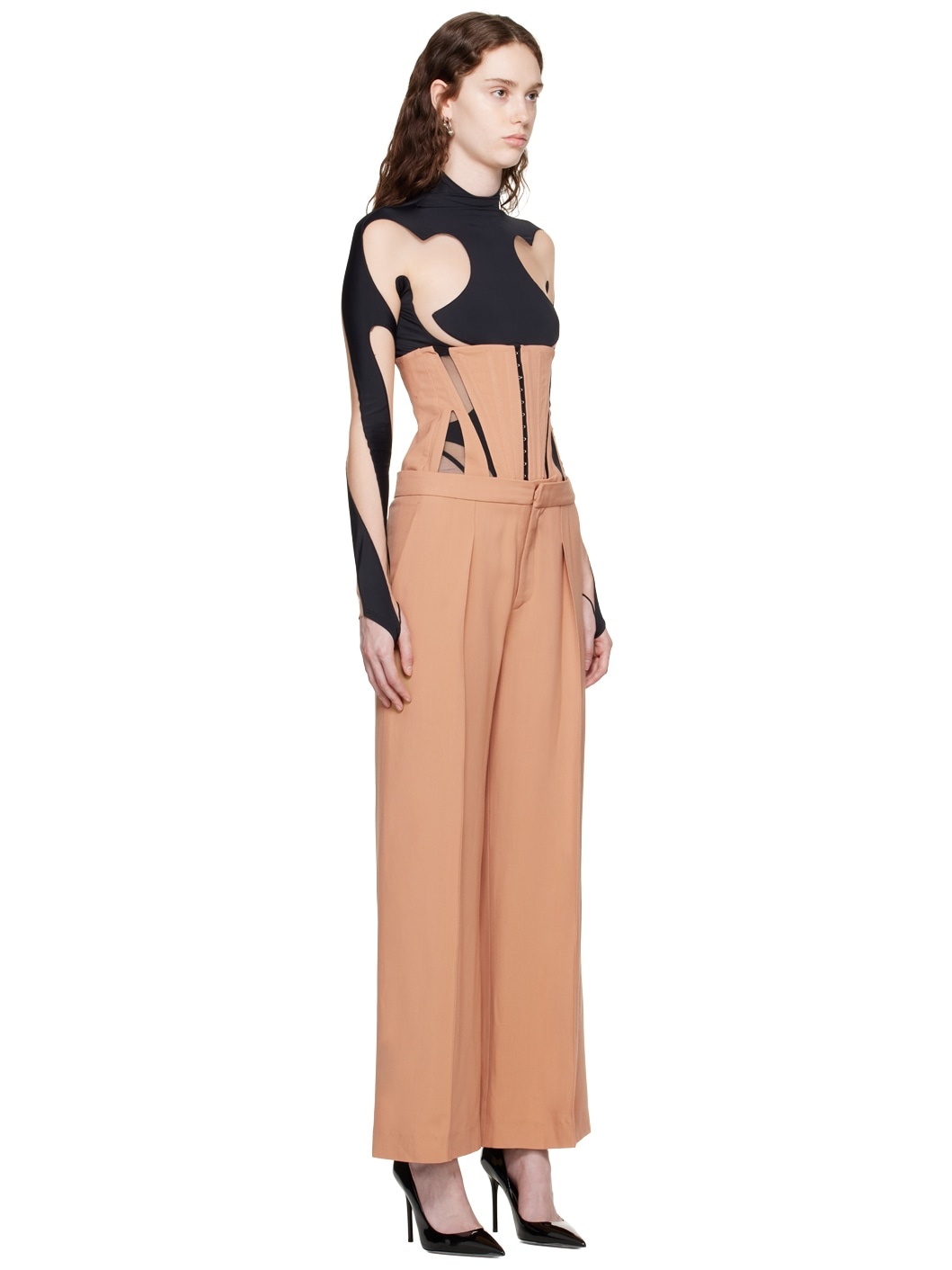 Tan Tailored Trousers & Corset Set - 2