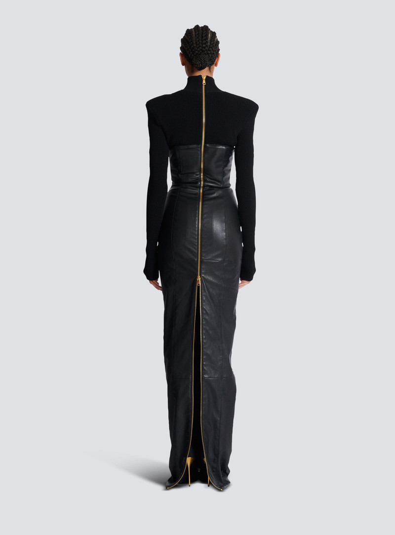Long knit and lambskin leather dress 4