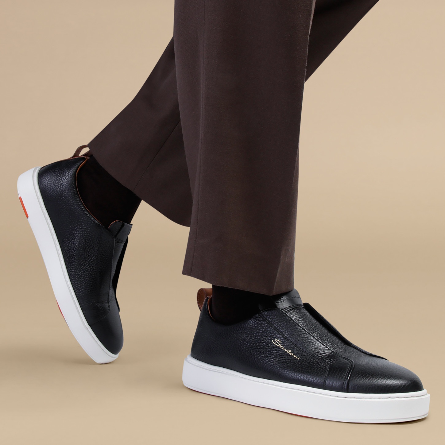 Men's black tumbled leather slip-on sneaker - 2