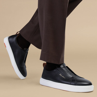 Santoni Men's black tumbled leather slip-on sneaker outlook