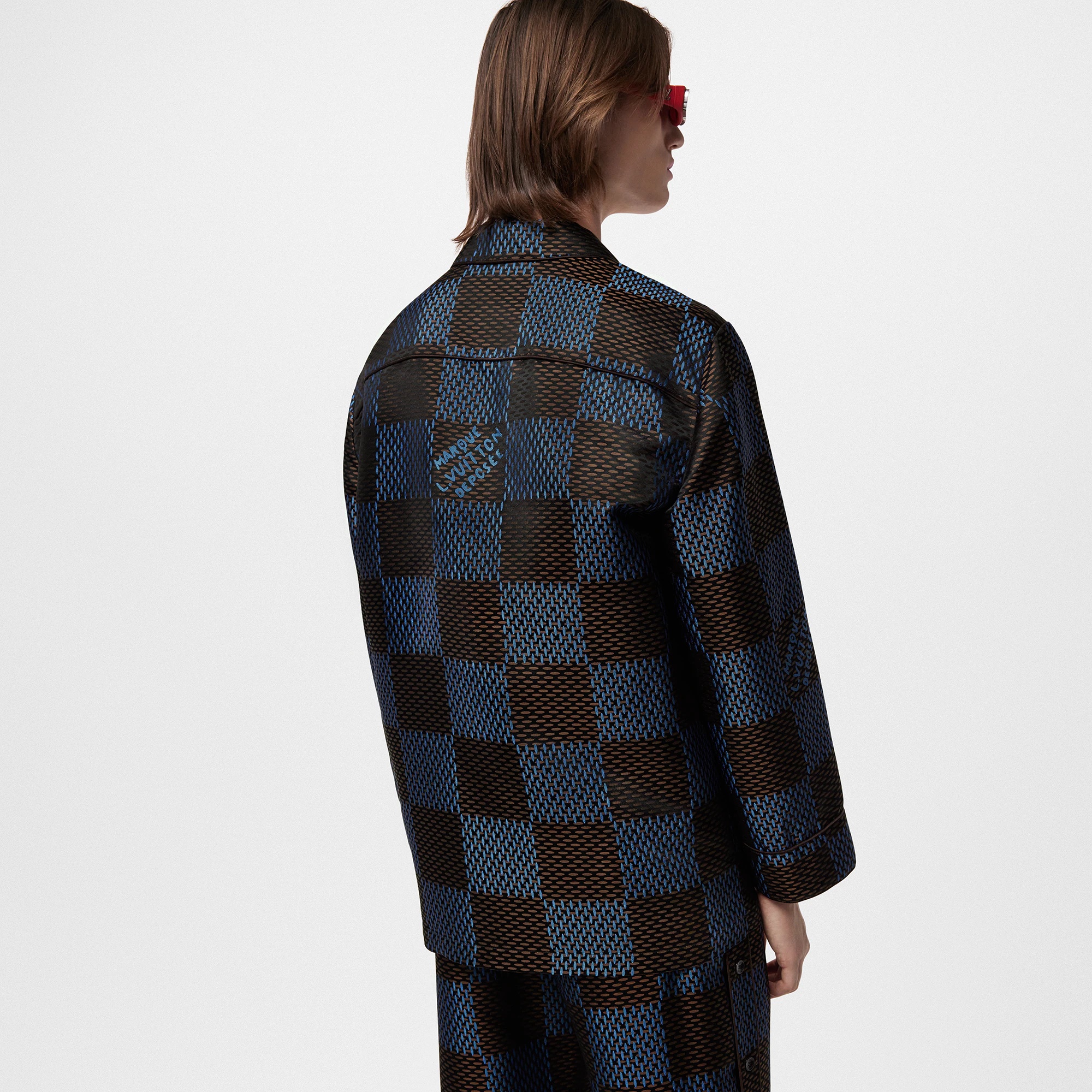 Long-Sleeved Damier Silk Pyjama Shirt - 5