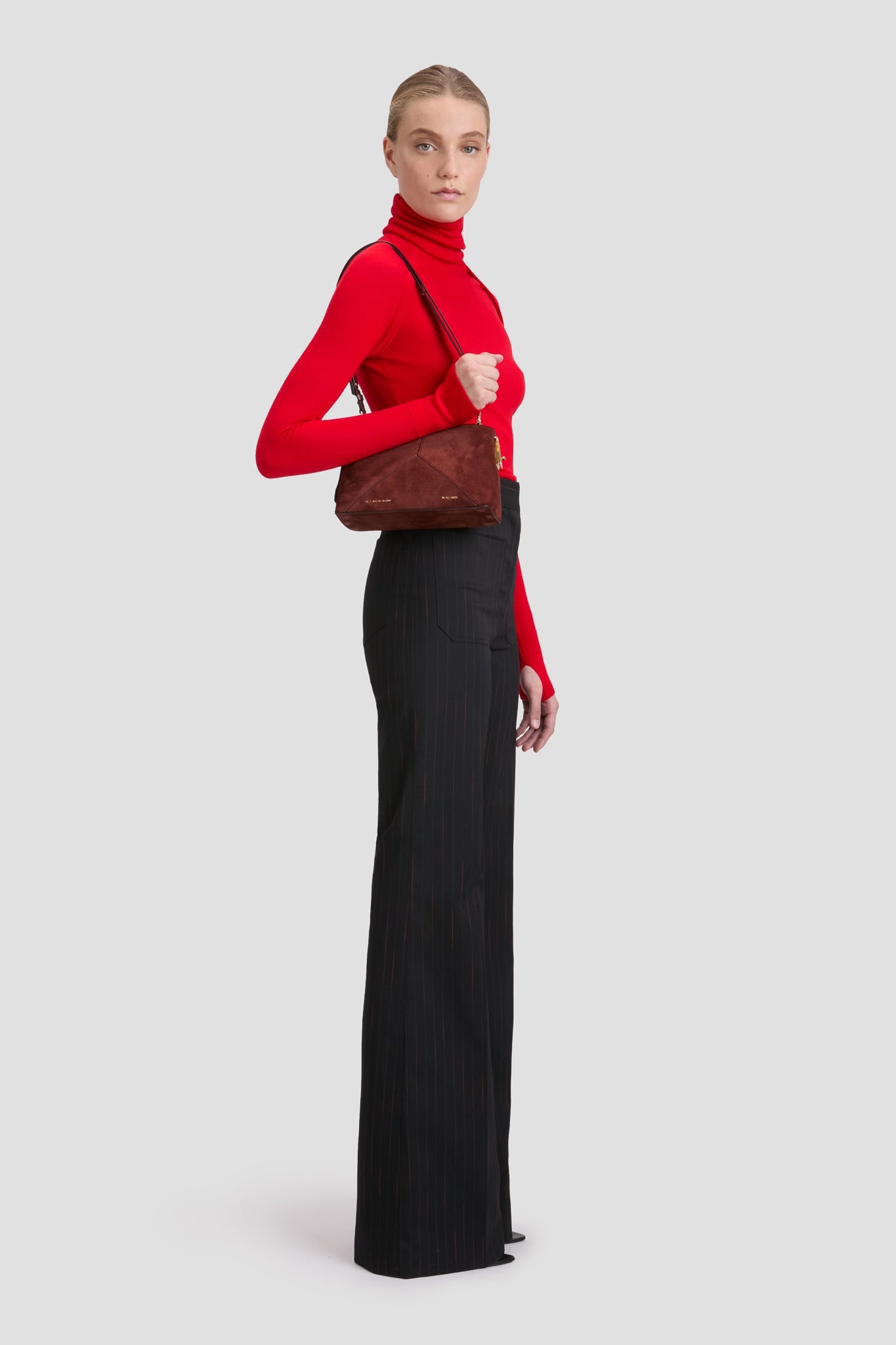 Alina Trouser In Navy-Rose Pinstripe - 3