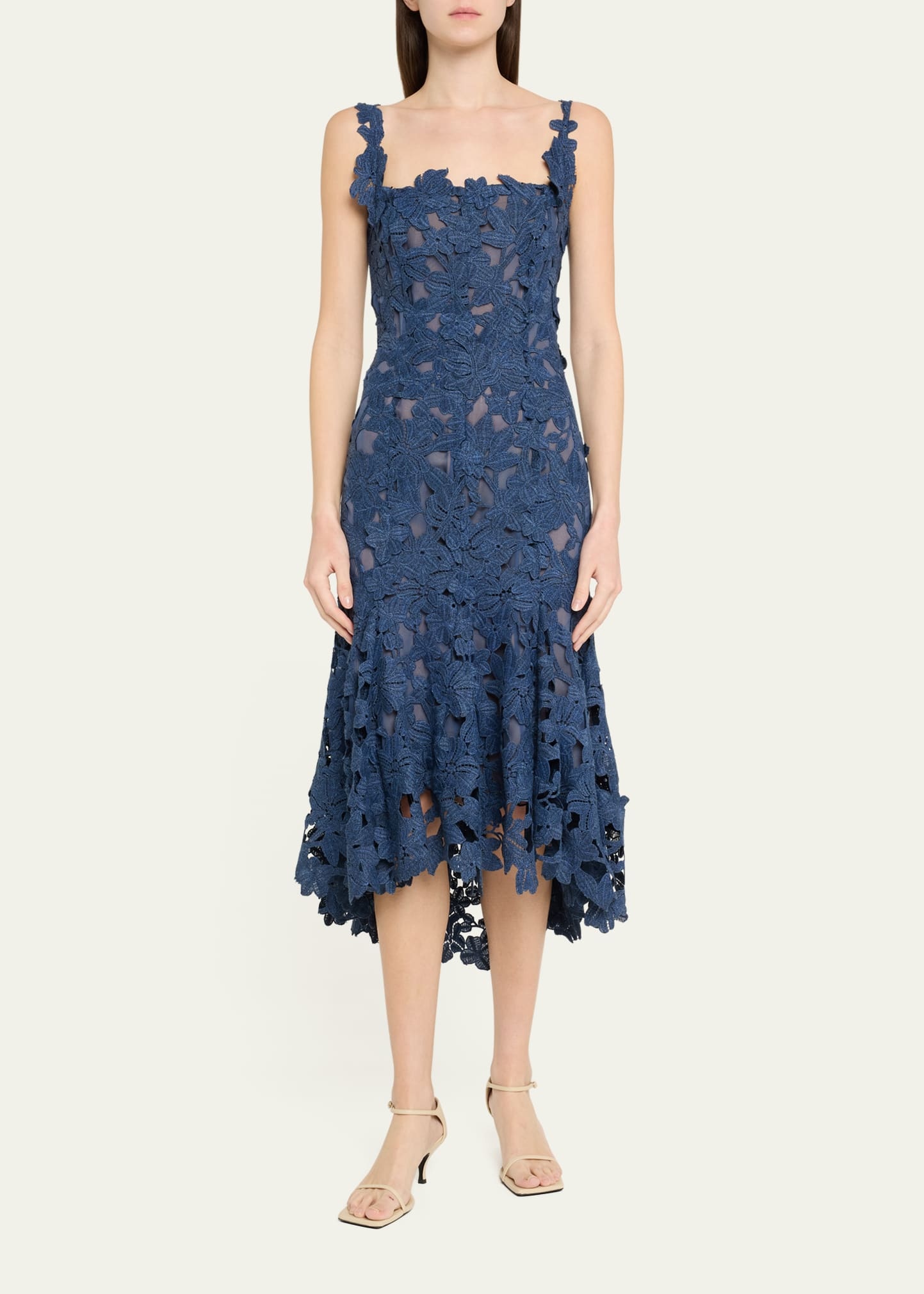 Guipure Asymmetric Trumpet Midi Day Dress - 2